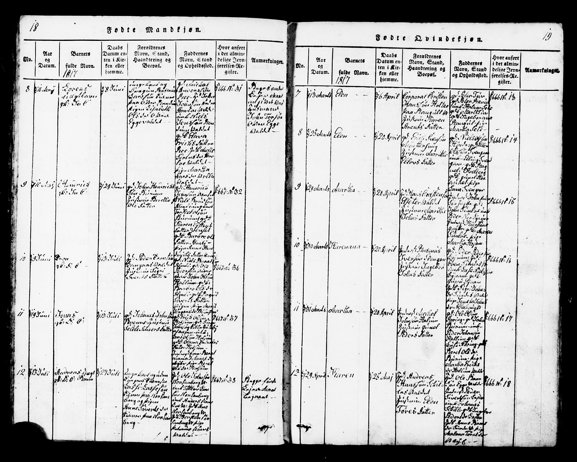 Ministerialprotokoller, klokkerbøker og fødselsregistre - Nord-Trøndelag, AV/SAT-A-1458/717/L0169: Parish register (copy) no. 717C01, 1816-1834, p. 18-19