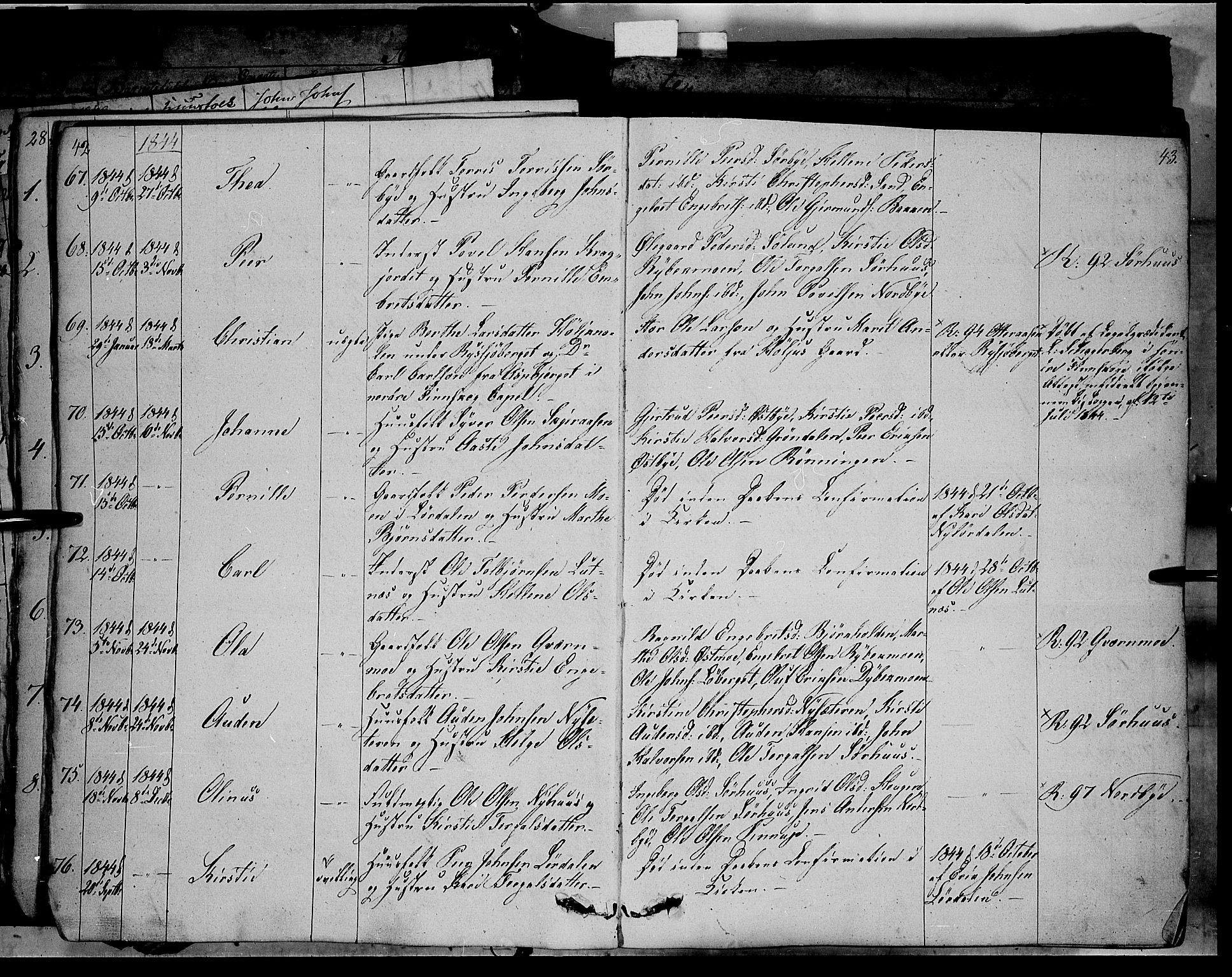 Trysil prestekontor, AV/SAH-PREST-046/H/Ha/Haa/L0004: Parish register (official) no. 4 /1, 1842-1850, p. 42-43