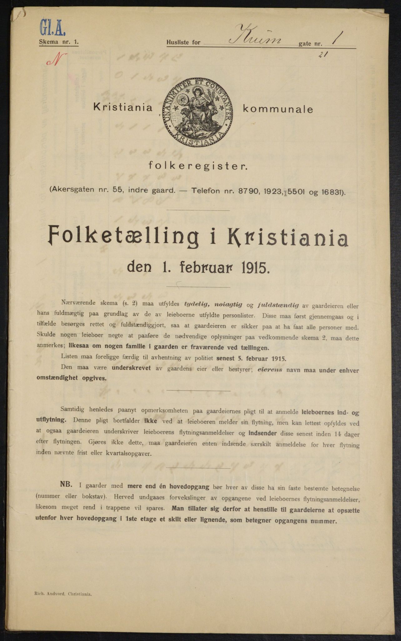 OBA, Municipal Census 1915 for Kristiania, 1915, p. 54199