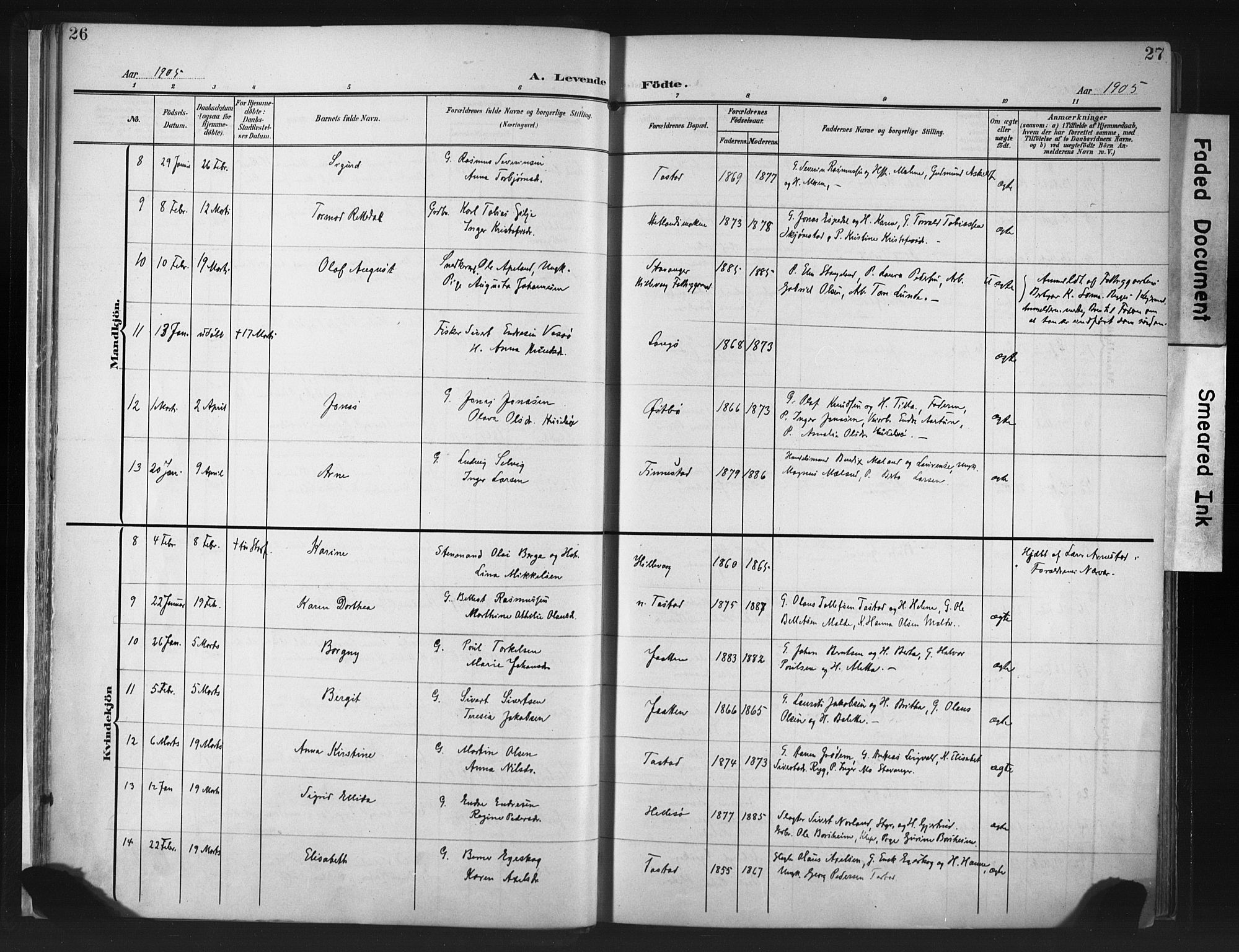 Hetland sokneprestkontor, AV/SAST-A-101826/30/30BA/L0013: Parish register (official) no. A 13, 1904-1918, p. 26-27