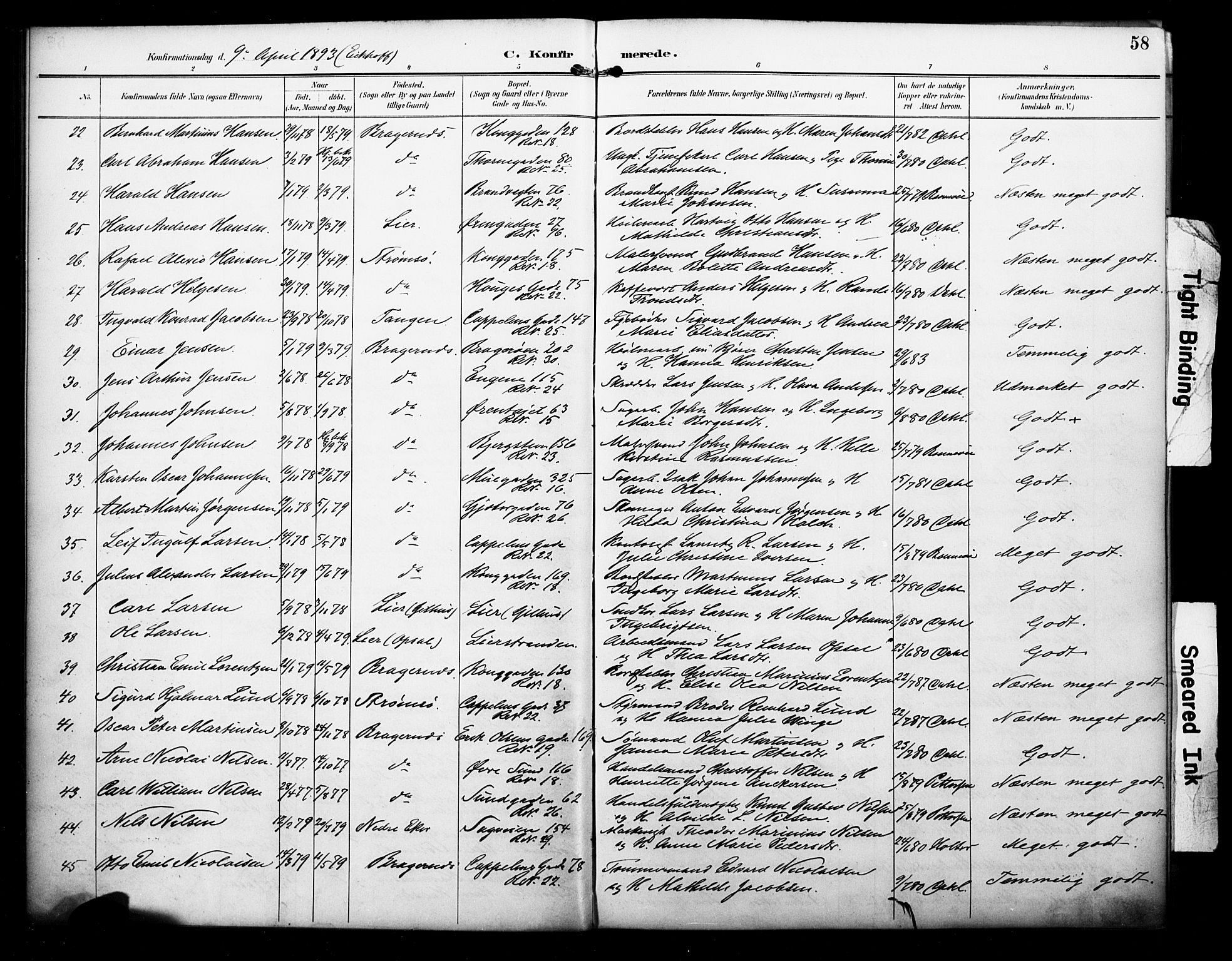 Bragernes kirkebøker, AV/SAKO-A-6/F/Fc/L0006: Parish register (official) no. III 6, 1888-1899, p. 58