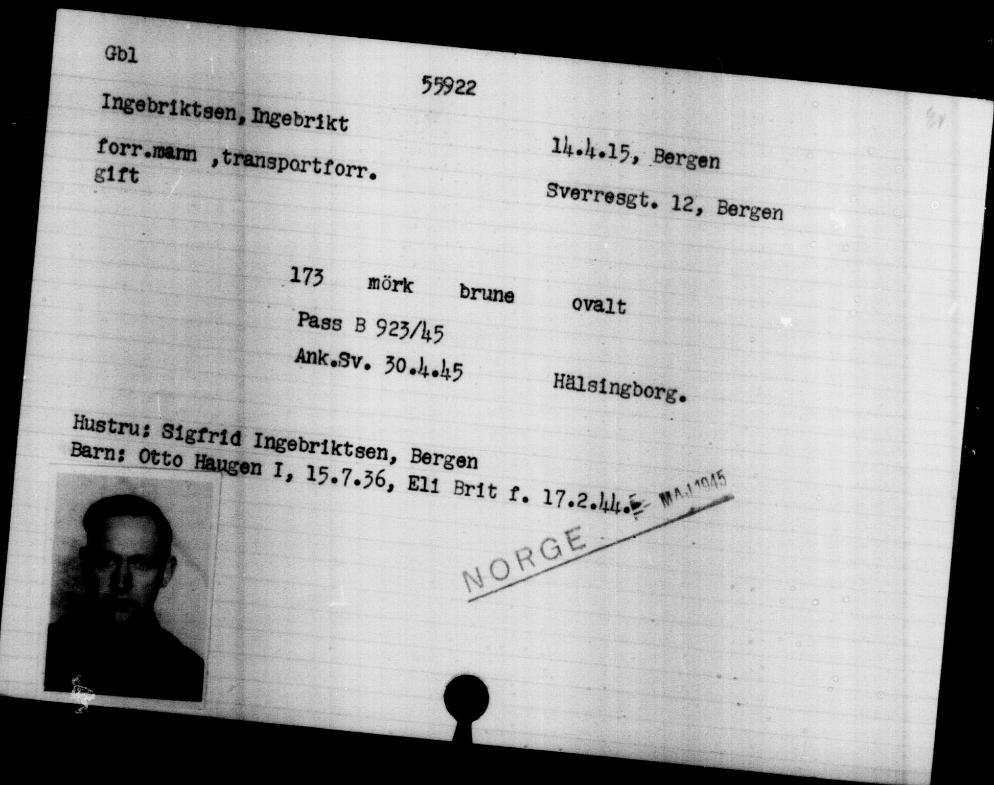 Utenriksstasjonene, Legasjonen i Stockholm, Flyktningkontoret, AV/RA-S-6753/V/Va/L0020: Kjesäterkartoteket, flyktninger med registreringsnr. 55000-58245, 1940-1945, p. 922