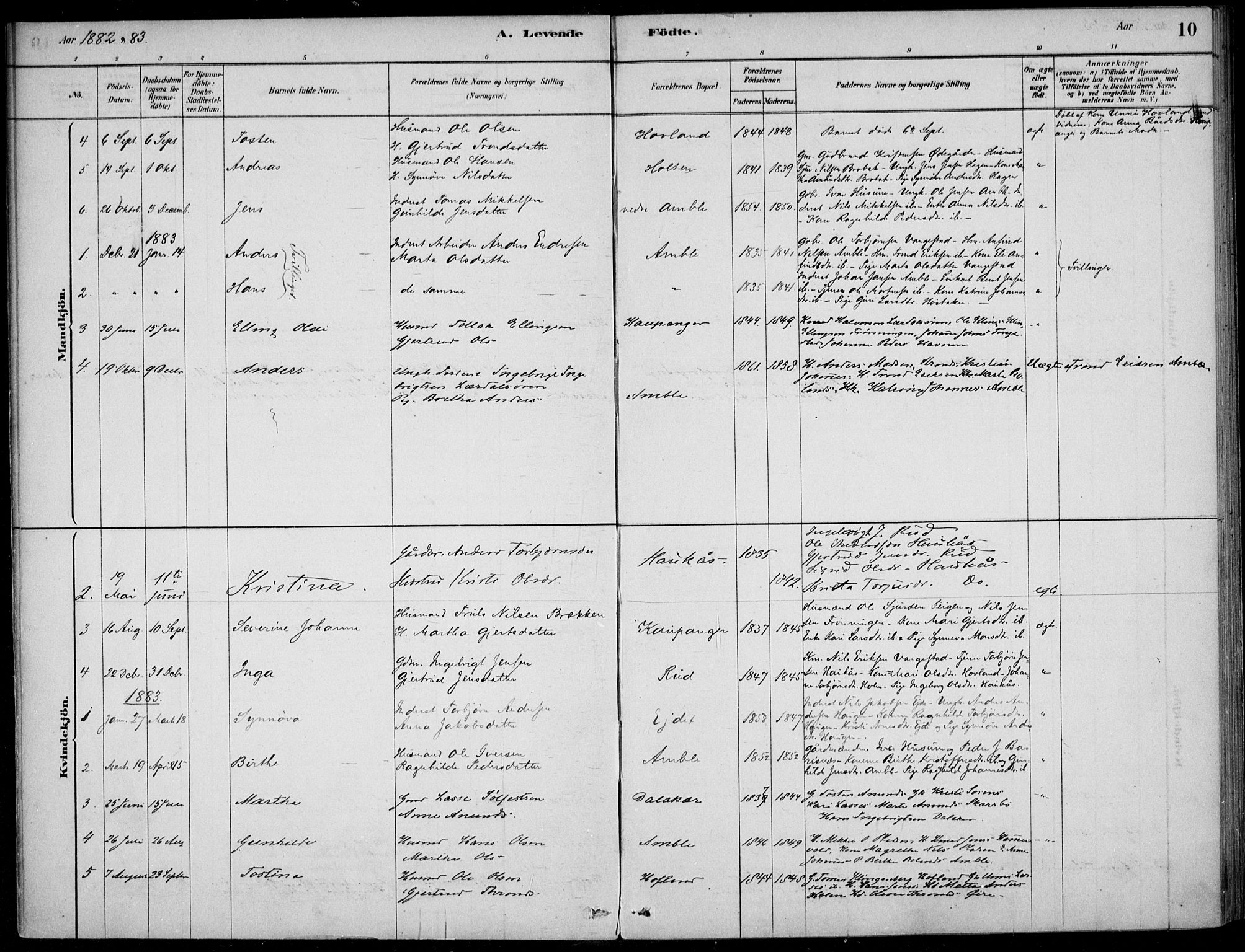 Sogndal sokneprestembete, SAB/A-81301/H/Haa/Haad/L0001: Parish register (official) no. D  1, 1878-1907, p. 10