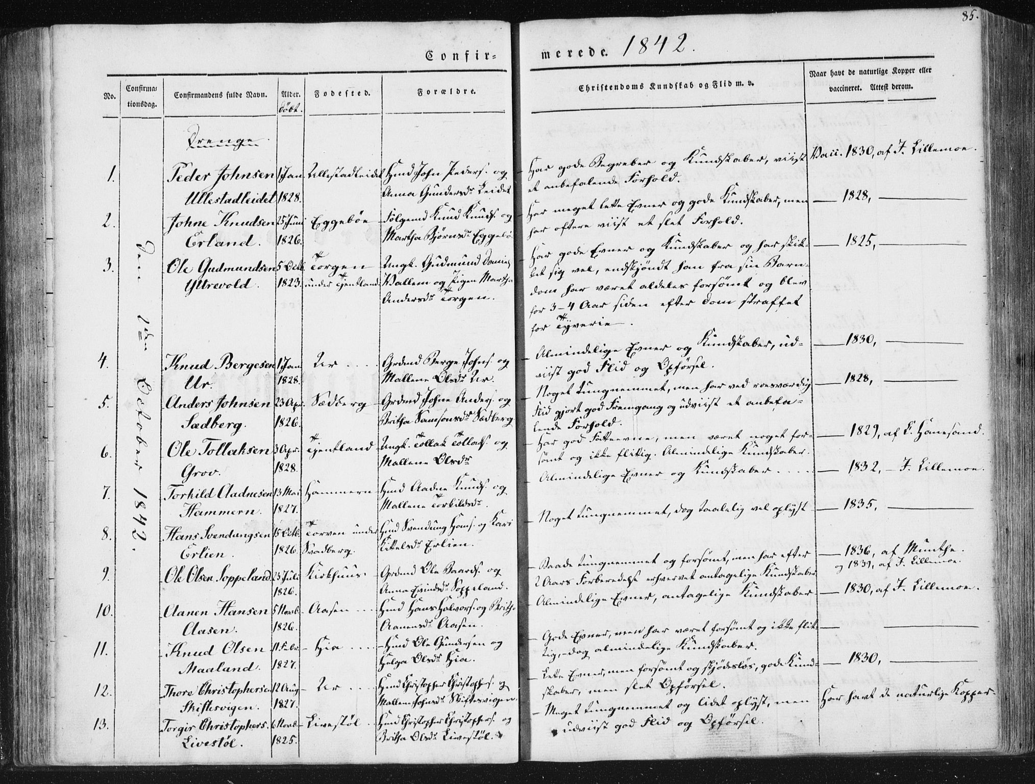 Hjelmeland sokneprestkontor, AV/SAST-A-101843/01/IV/L0008: Parish register (official) no. A 8, 1842-1861, p. 85