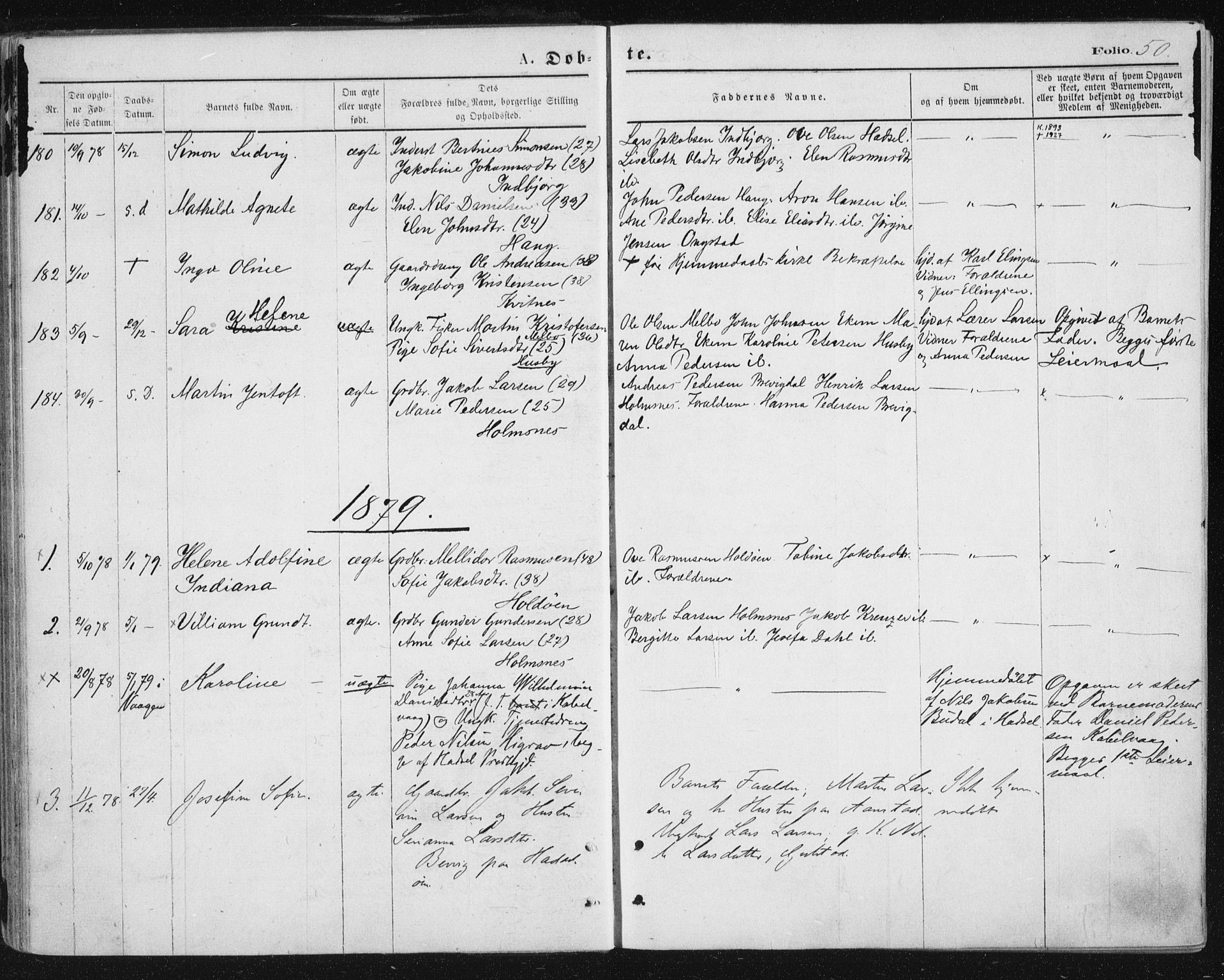 Ministerialprotokoller, klokkerbøker og fødselsregistre - Nordland, AV/SAT-A-1459/888/L1243: Parish register (official) no. 888A09, 1876-1879, p. 50