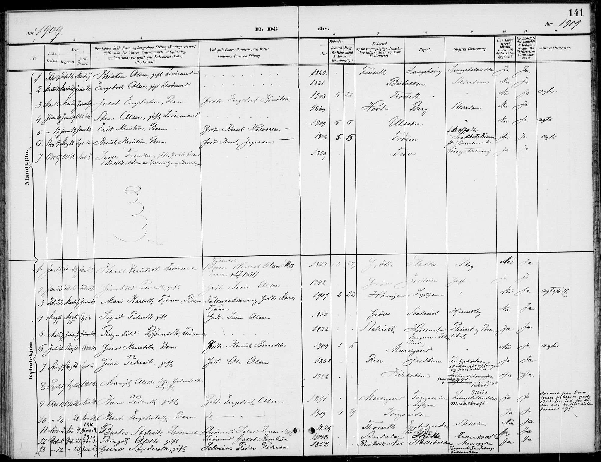 Gol kirkebøker, AV/SAKO-A-226/F/Fb/L0002: Parish register (official) no. II 2, 1900-1921, p. 141