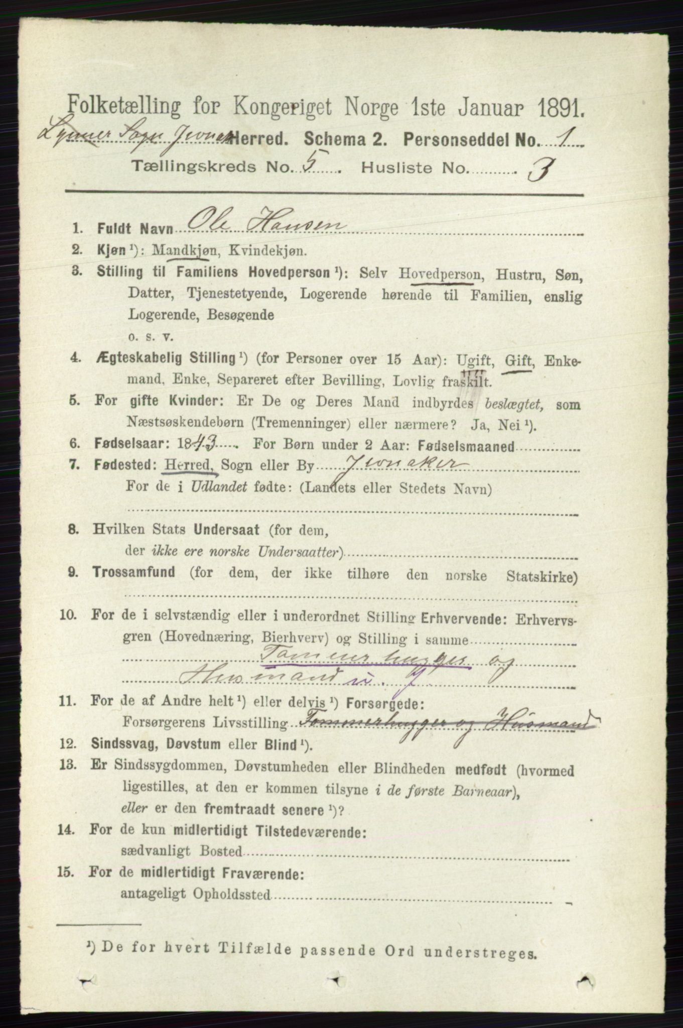 RA, 1891 census for 0532 Jevnaker, 1891, p. 2440