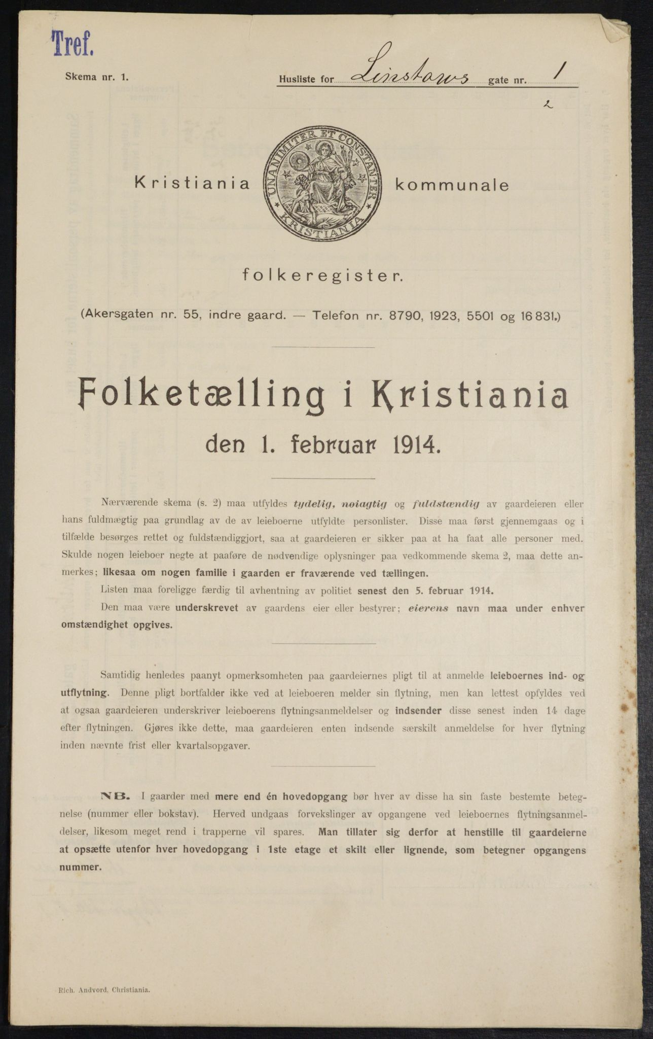 OBA, Municipal Census 1914 for Kristiania, 1914, p. 57620