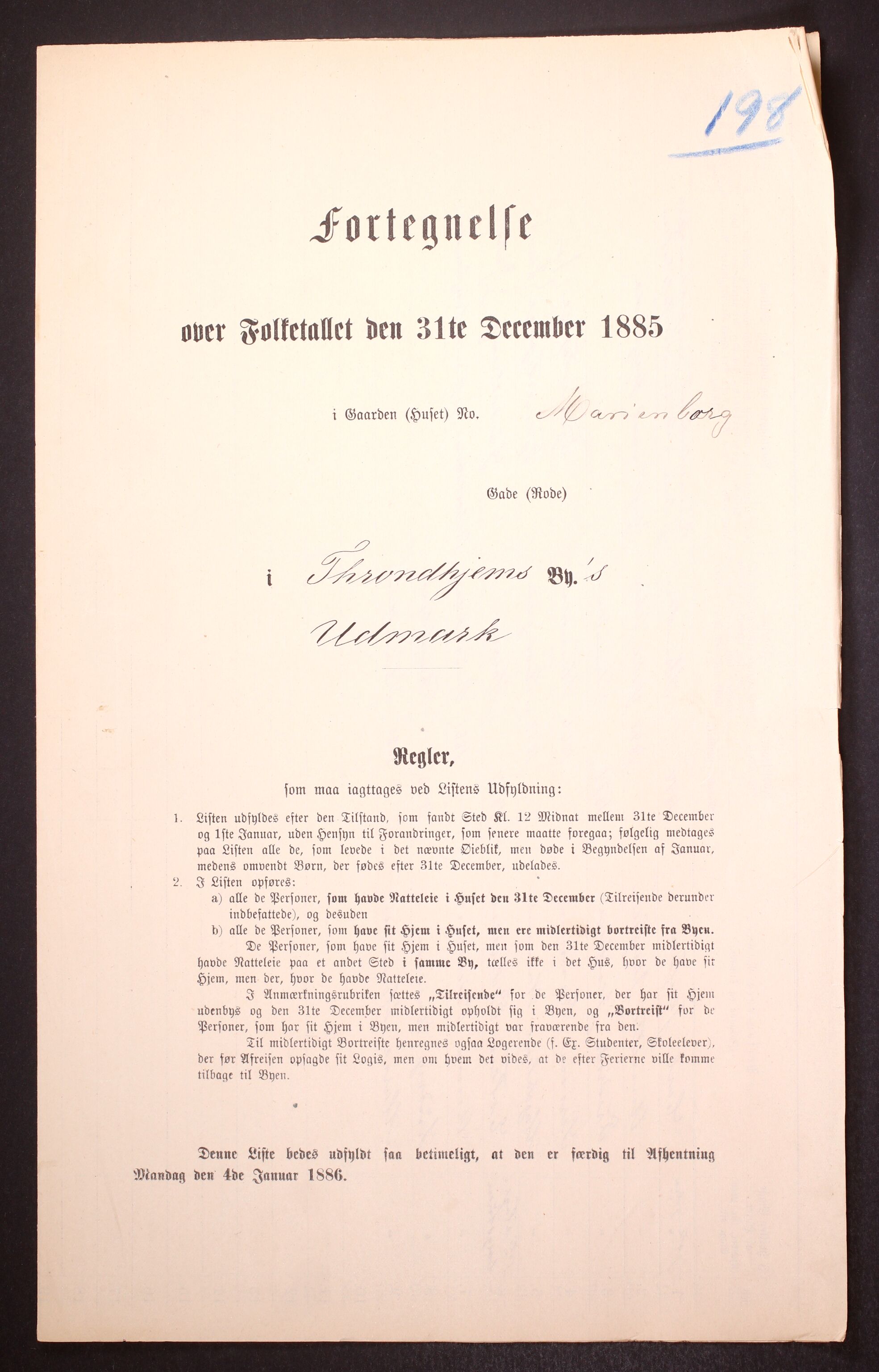 SAT, 1885 census for 1601 Trondheim, 1885, p. 3706