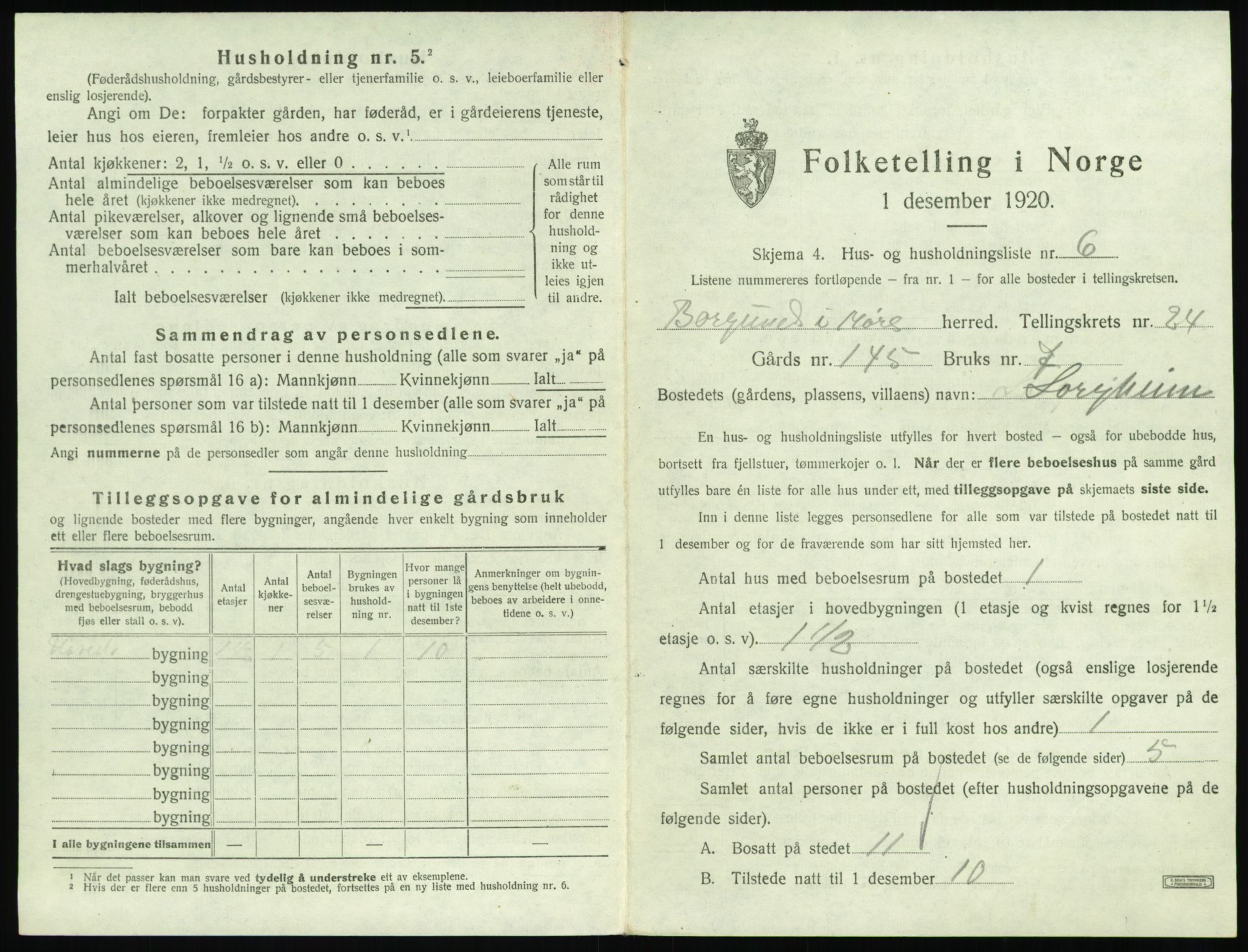 SAT, 1920 census for Borgund, 1920, p. 1994