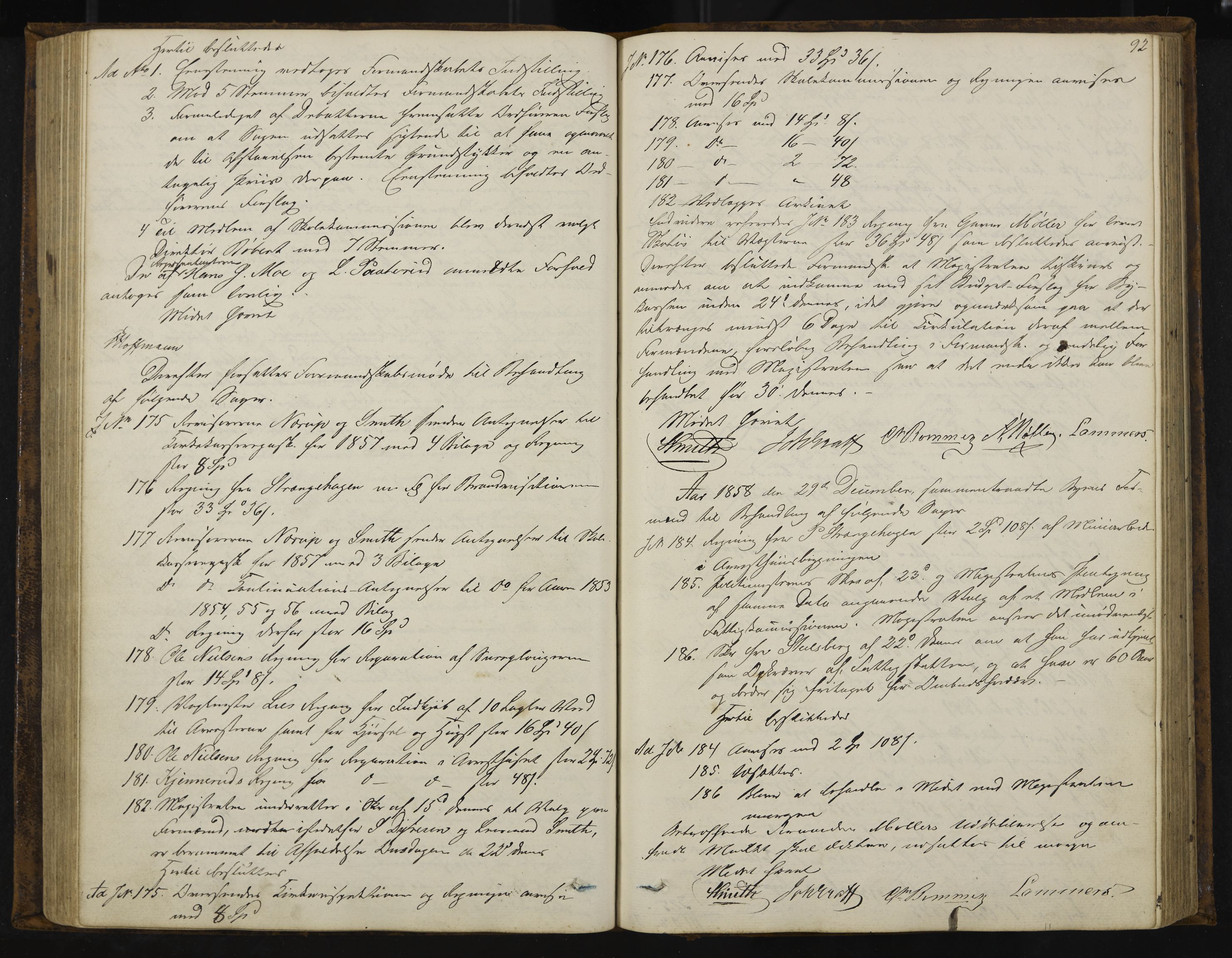 Kongsberg formannskap og sentraladministrasjon, IKAK/0604021-1/A/L0003: Møtebok med register, 1856-1861, p. 92