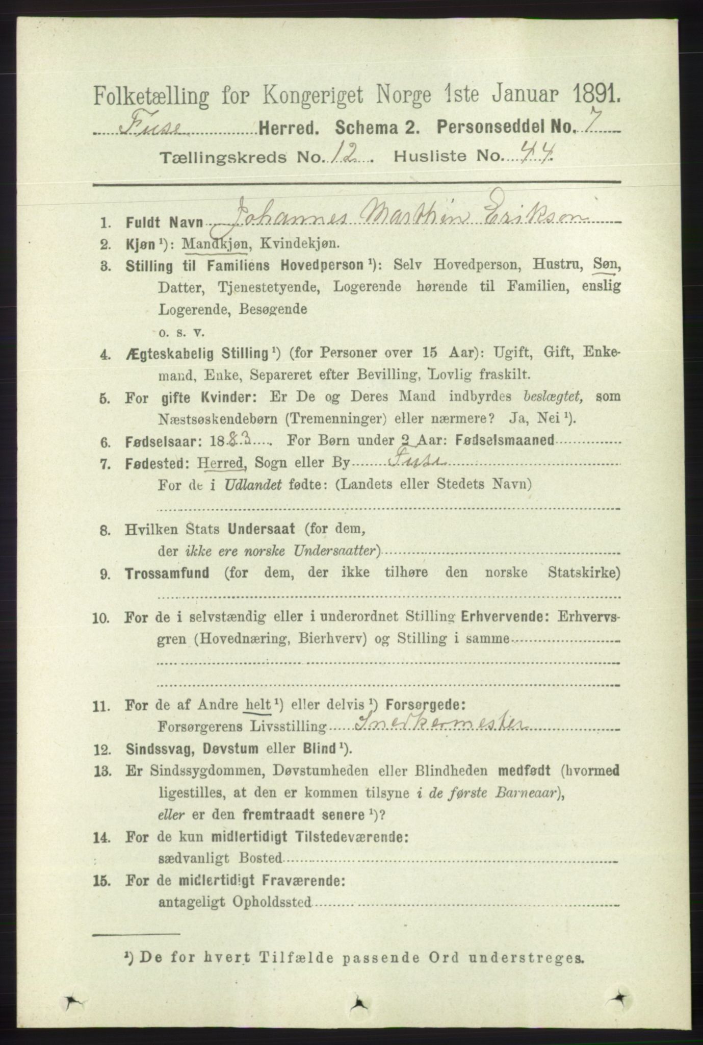 RA, 1891 census for 1241 Fusa, 1891, p. 2612