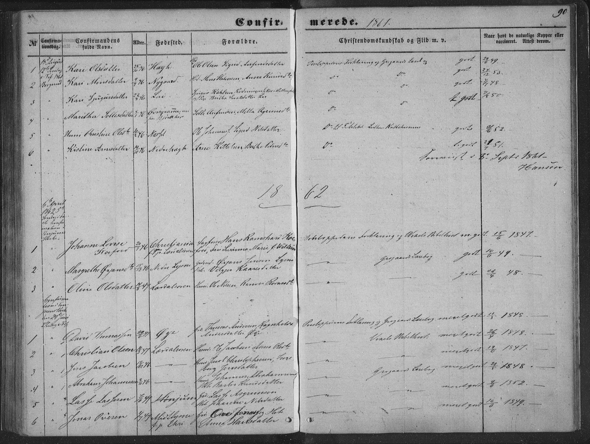Lærdal sokneprestembete, AV/SAB-A-81201: Parish register (official) no. A 13, 1847-1864, p. 90