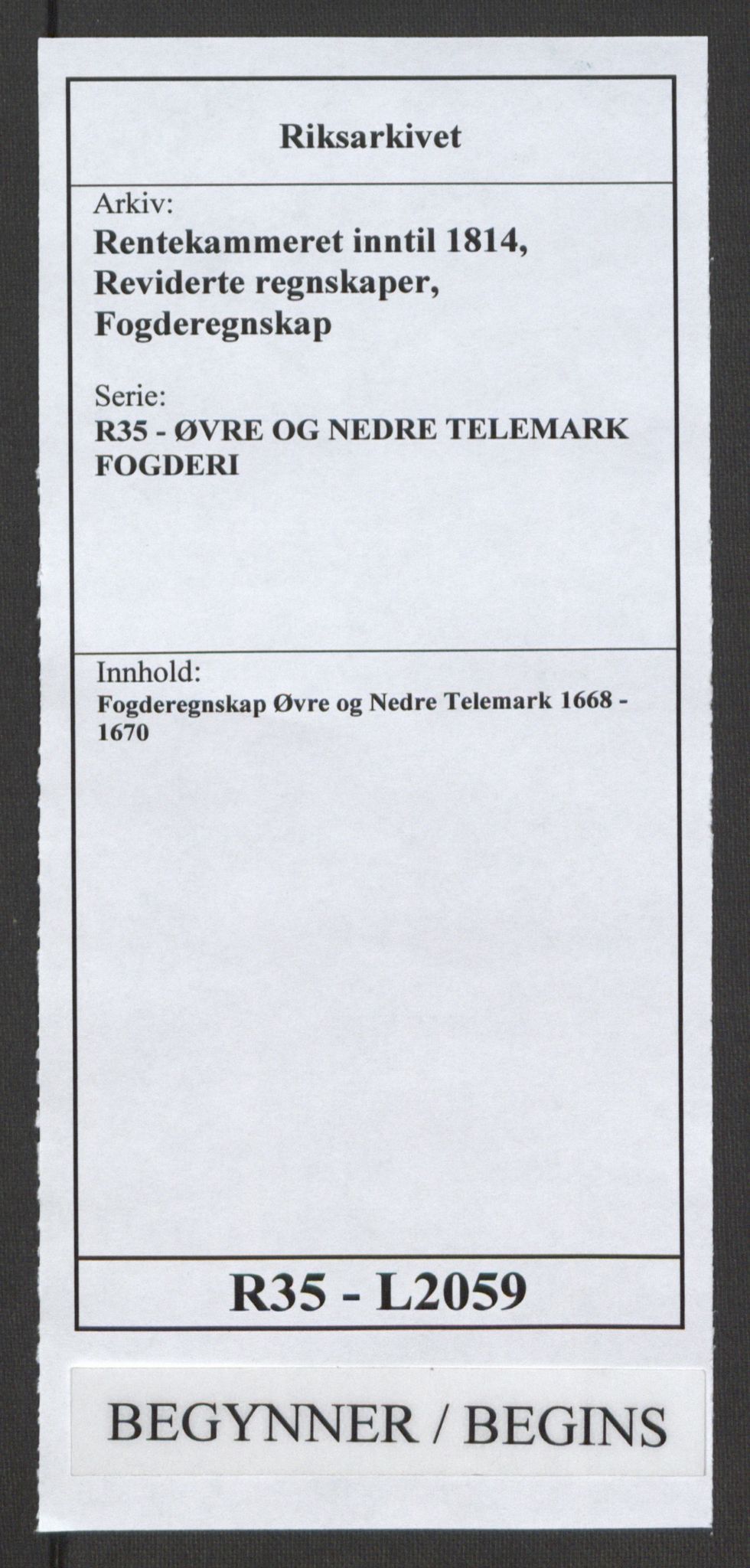 Rentekammeret inntil 1814, Reviderte regnskaper, Fogderegnskap, AV/RA-EA-4092/R35/L2059: Fogderegnskap Øvre og Nedre Telemark, 1668-1670, p. 1