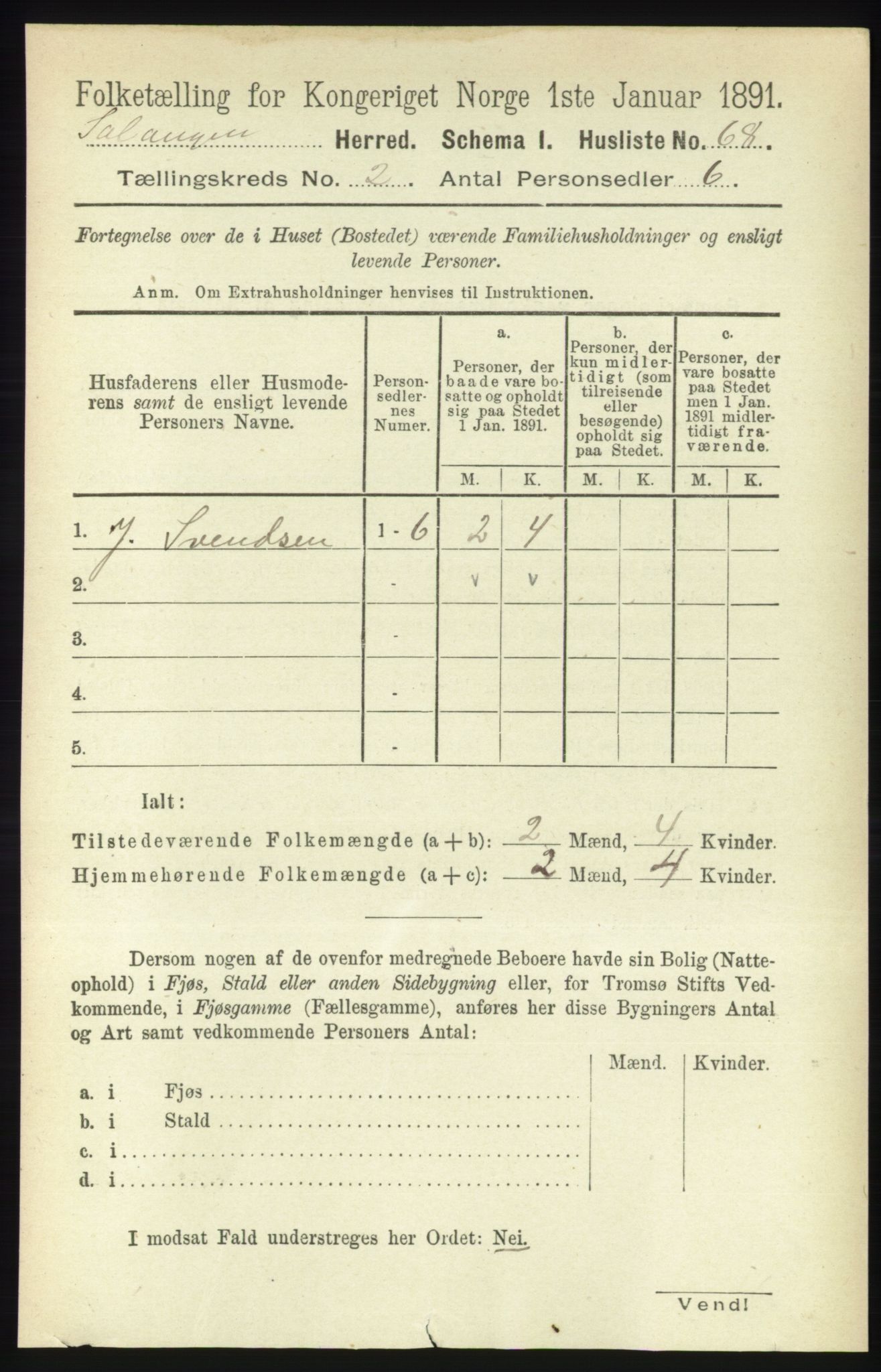 RA, 1891 census for 1921 Salangen, 1891, p. 542