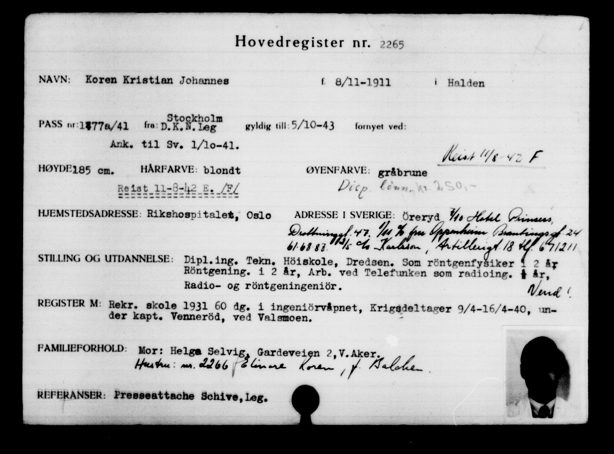 Utenriksstasjonene, Legasjonen i Stockholm, Flyktningkontoret, AV/RA-S-6753/V/Va/L0003: Kjesäterkartoteket, flyktninger med registreringsnr. 2001-3495, 1940-1945, p. 371