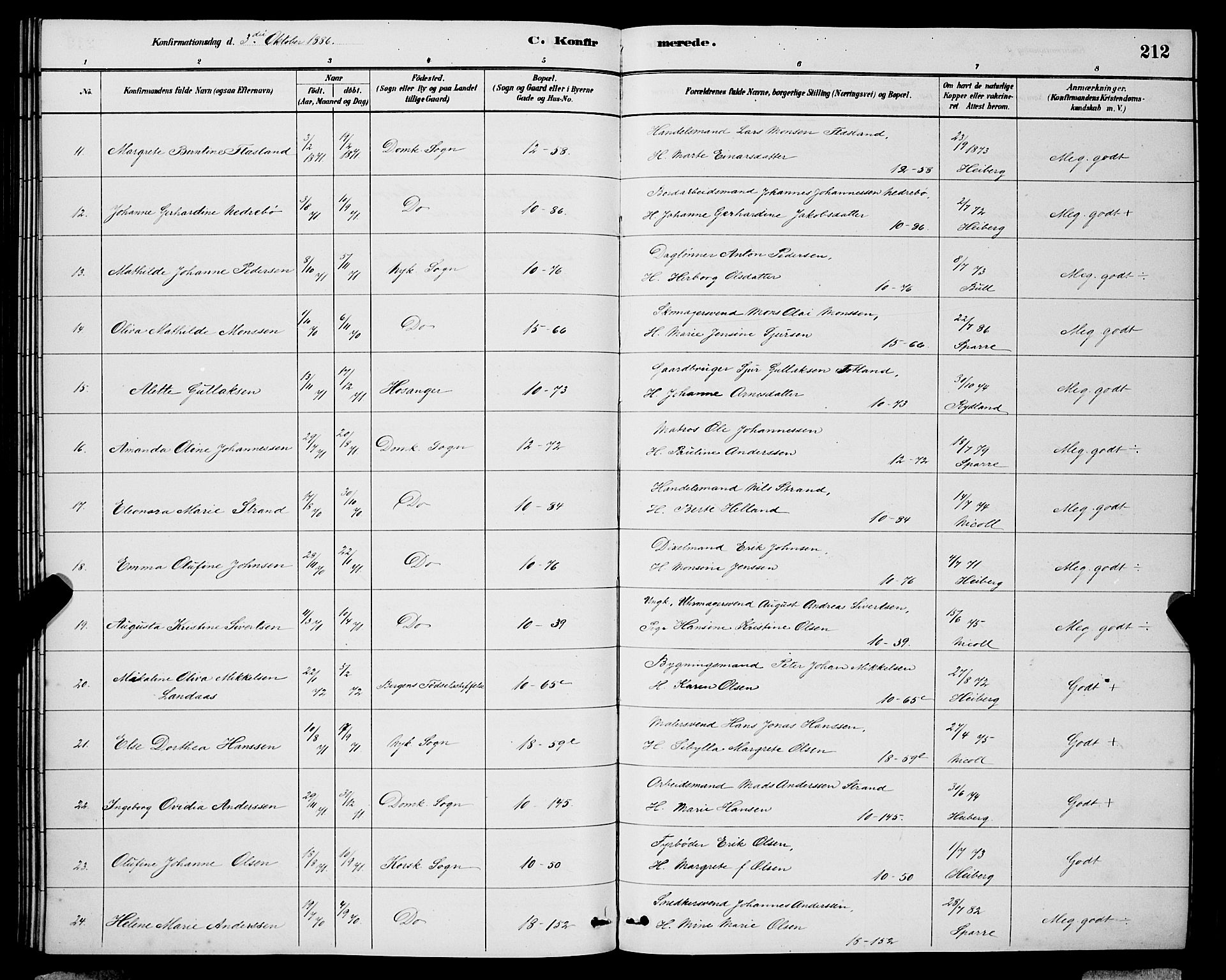 Domkirken sokneprestembete, AV/SAB-A-74801/H/Hab/L0024: Parish register (copy) no. C 4, 1880-1899, p. 212