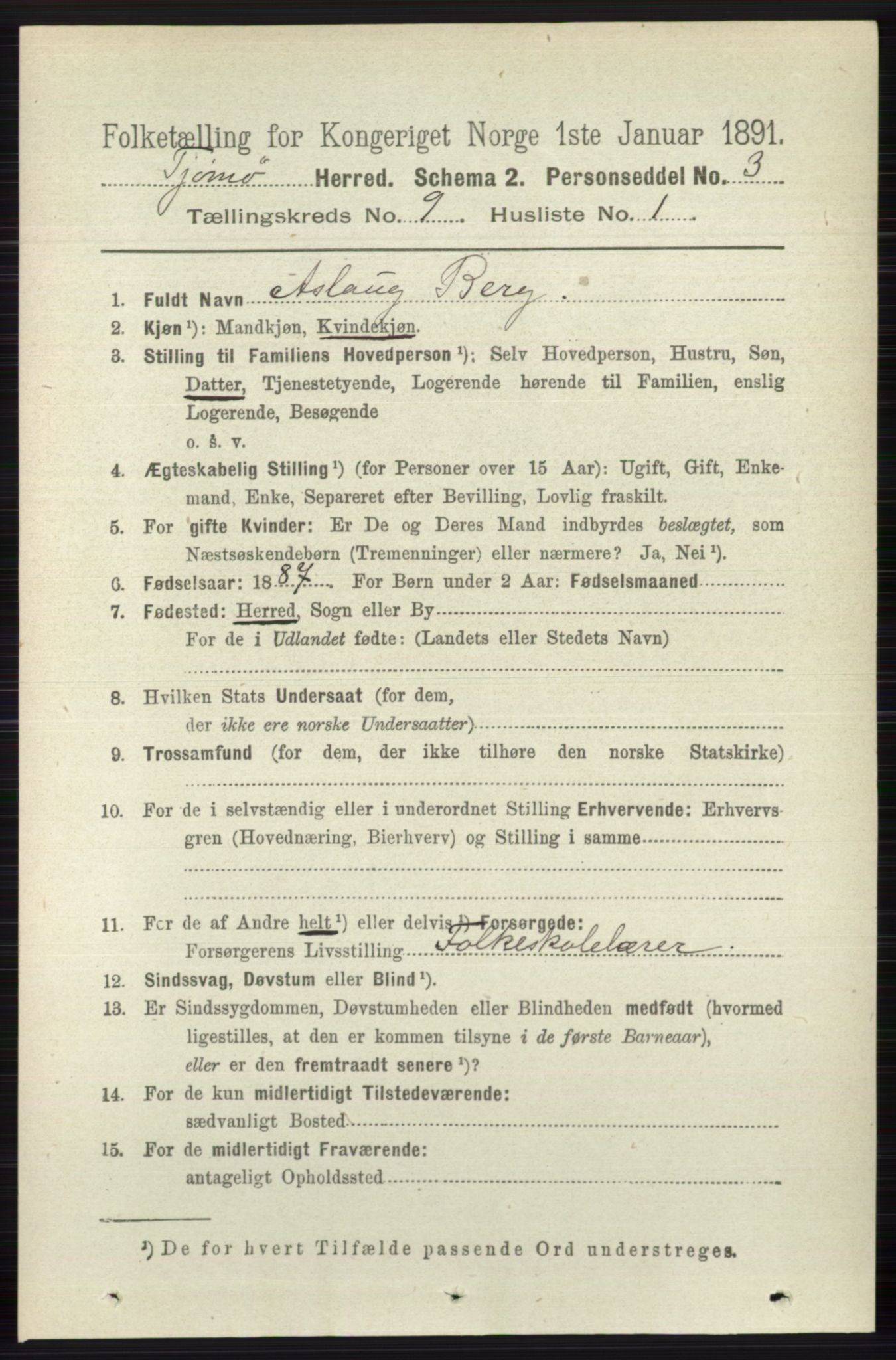 RA, 1891 census for 0723 Tjøme, 1891, p. 3262