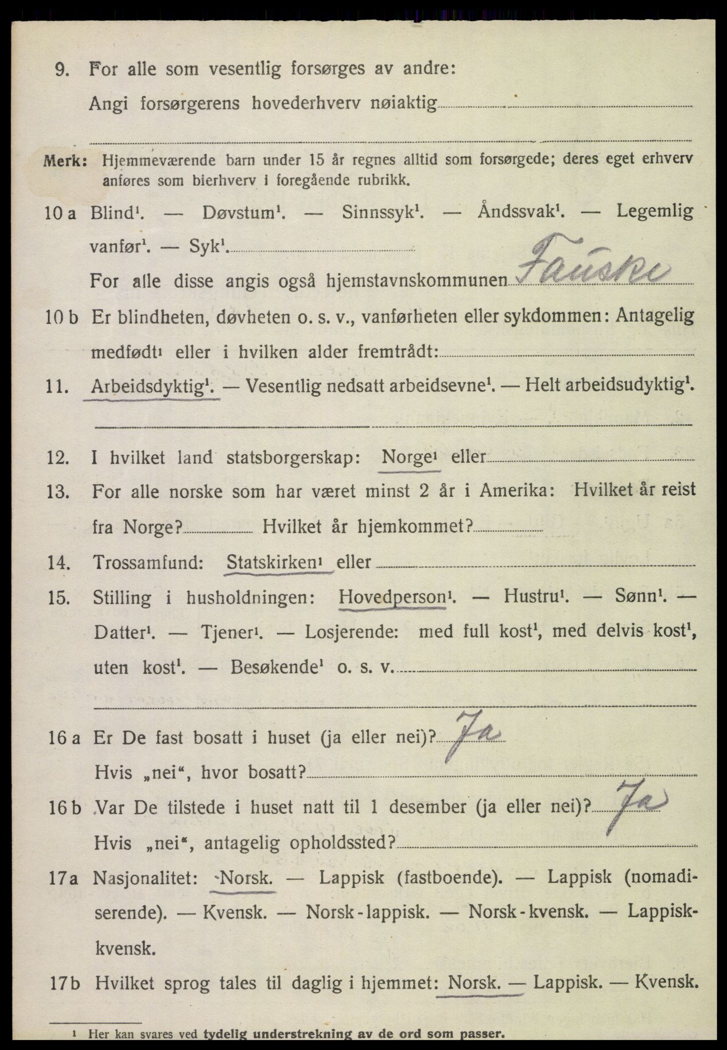 SAT, 1920 census for Fauske, 1920, p. 7605