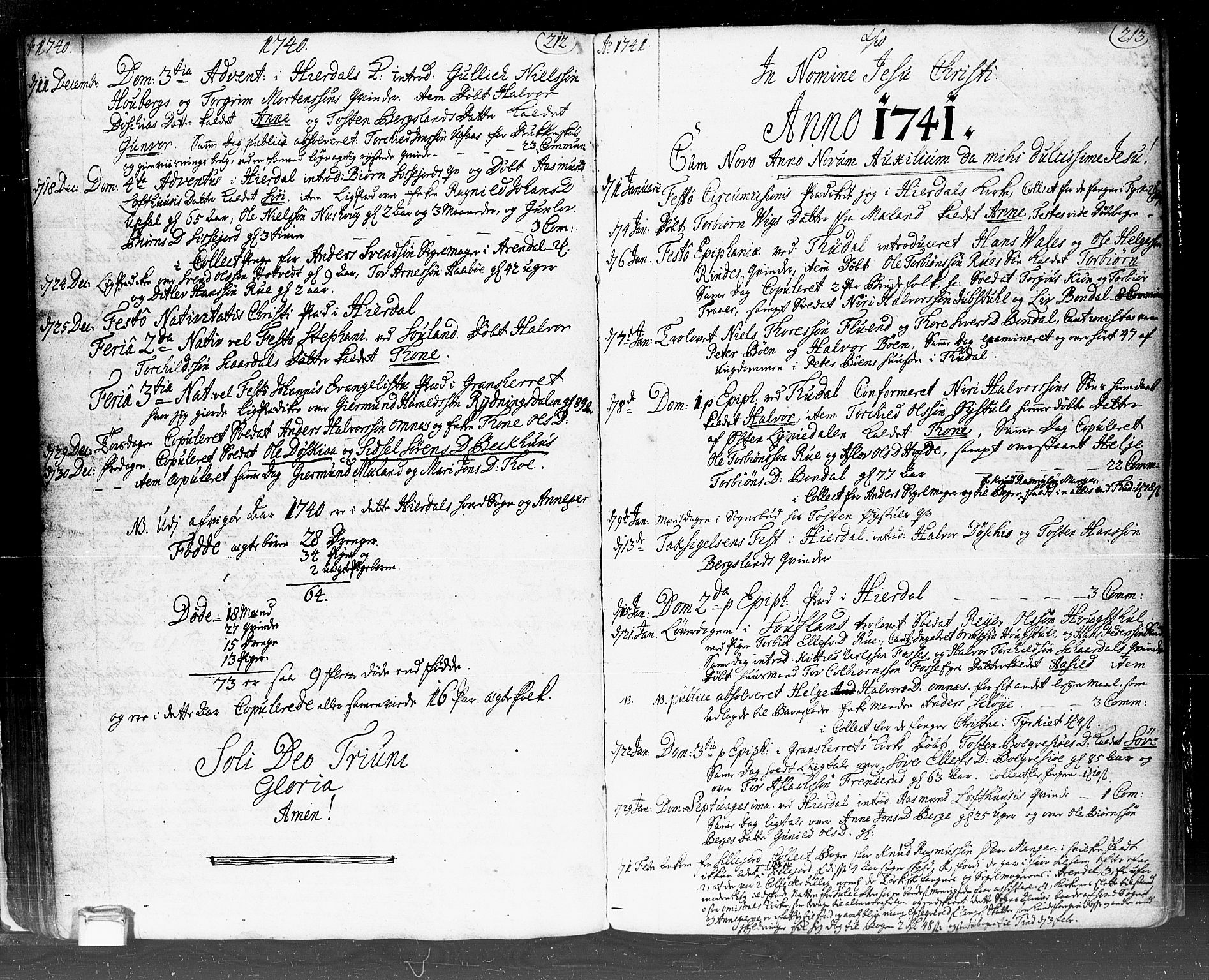 Hjartdal kirkebøker, SAKO/A-270/F/Fa/L0002: Parish register (official) no. I 2, 1716-1754, p. 212-213
