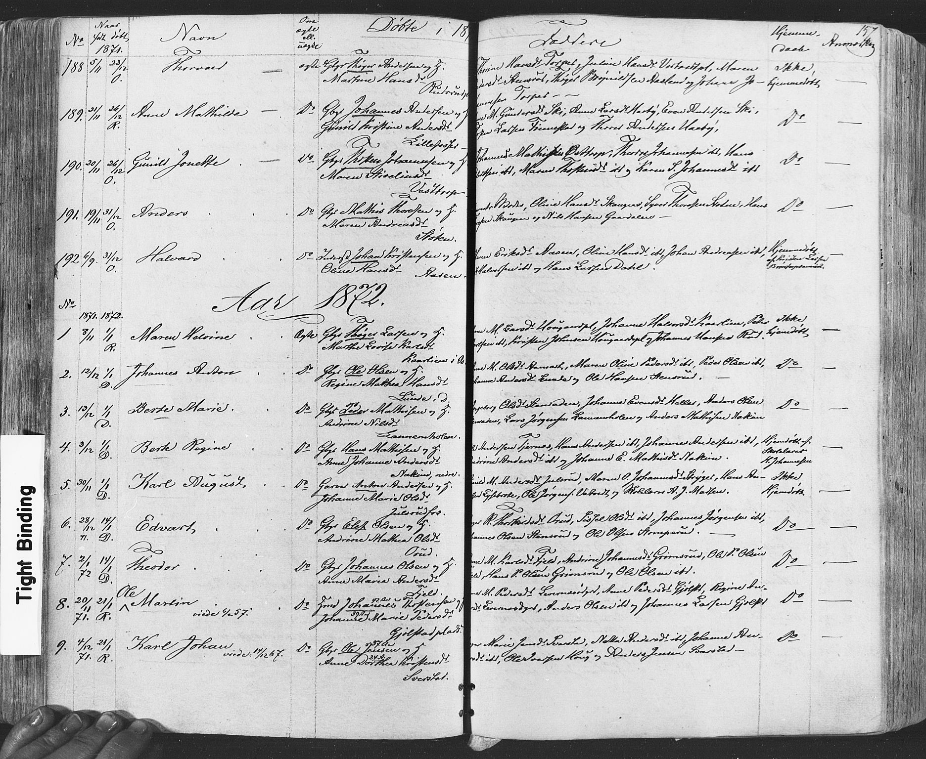 Rakkestad prestekontor Kirkebøker, SAO/A-2008/F/Fa/L0011: Parish register (official) no. I 11, 1862-1877, p. 157