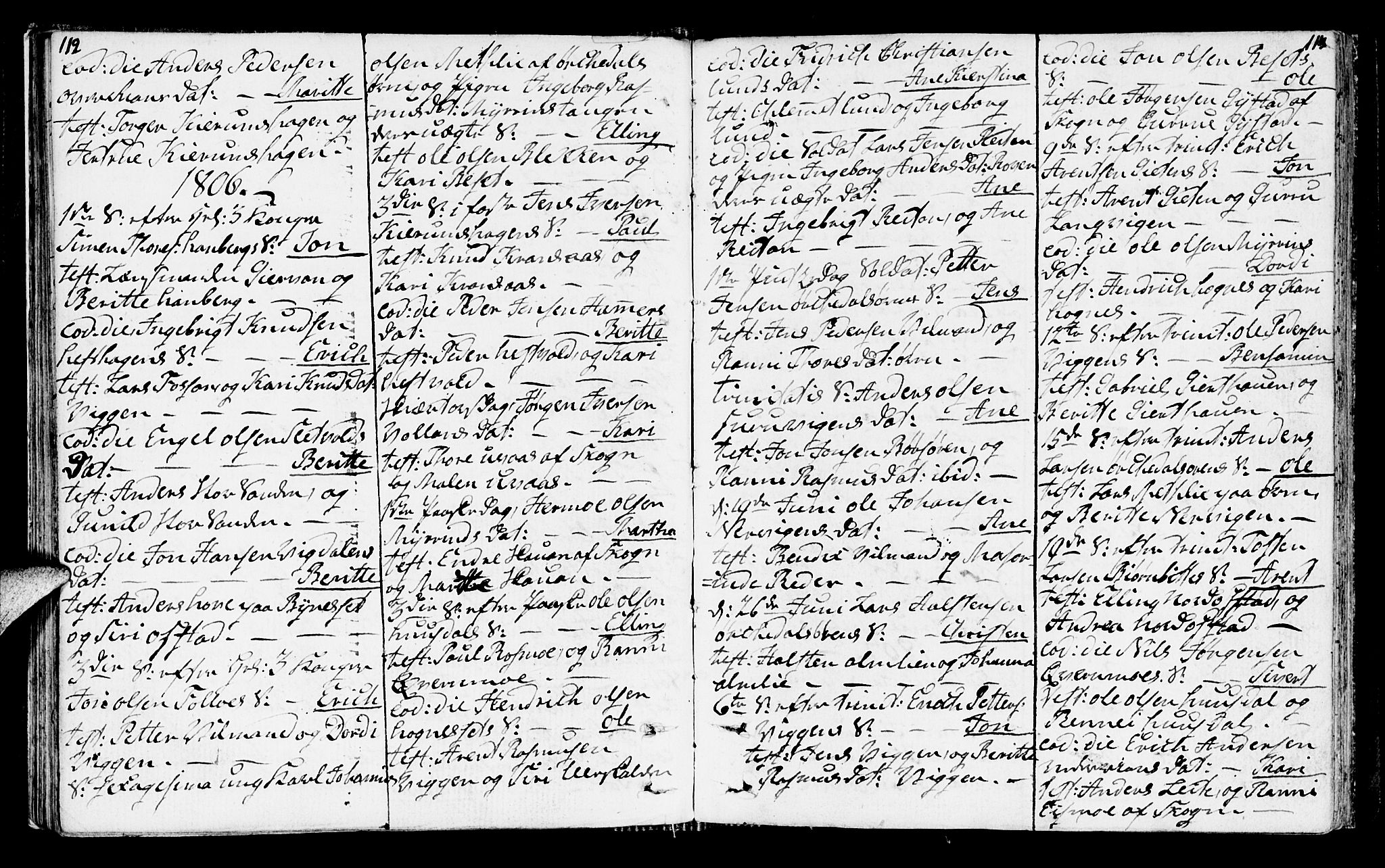 Ministerialprotokoller, klokkerbøker og fødselsregistre - Sør-Trøndelag, SAT/A-1456/665/L0769: Parish register (official) no. 665A04, 1803-1816, p. 112-113