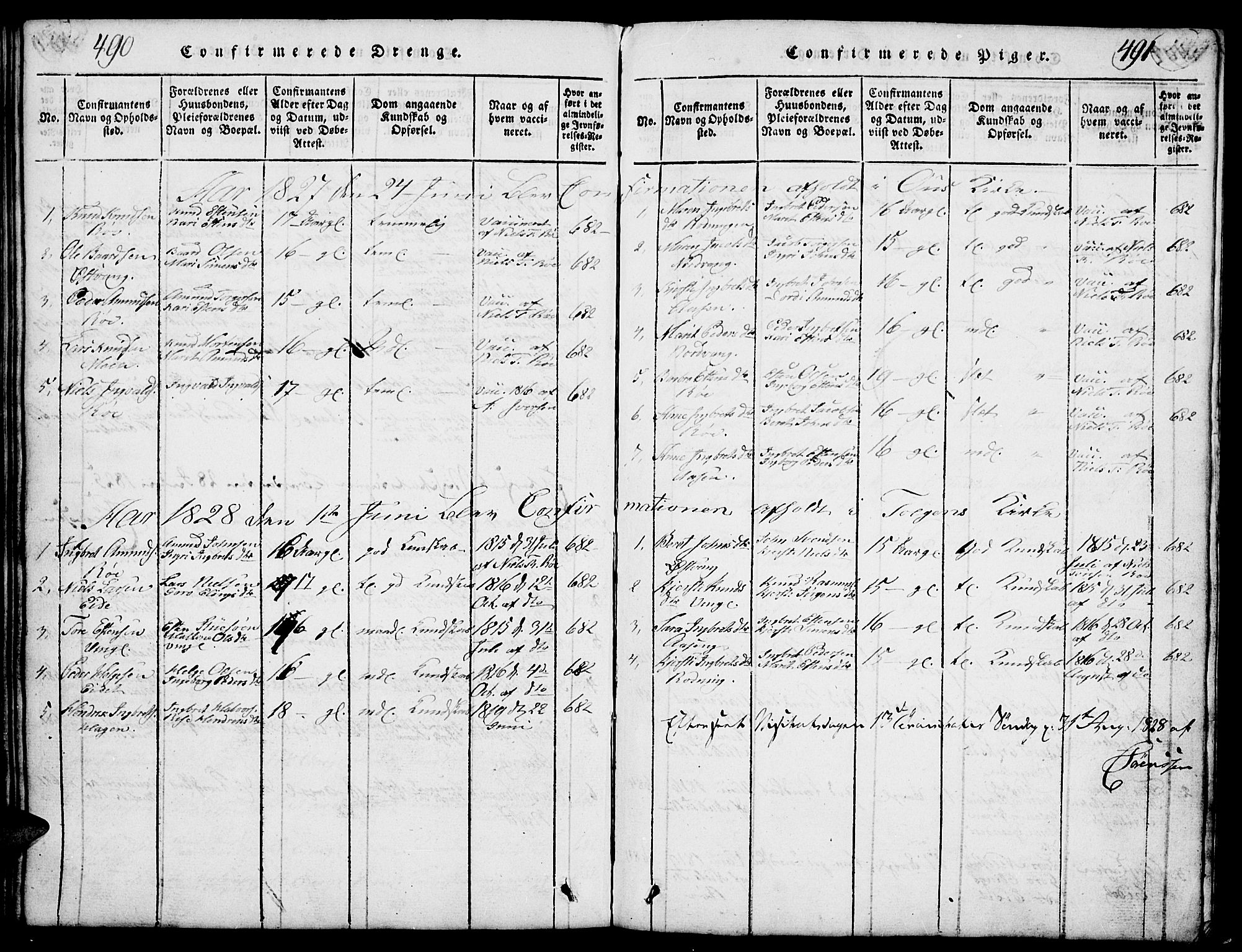 Tolga prestekontor, SAH/PREST-062/L/L0003: Parish register (copy) no. 3, 1815-1862, p. 490-491