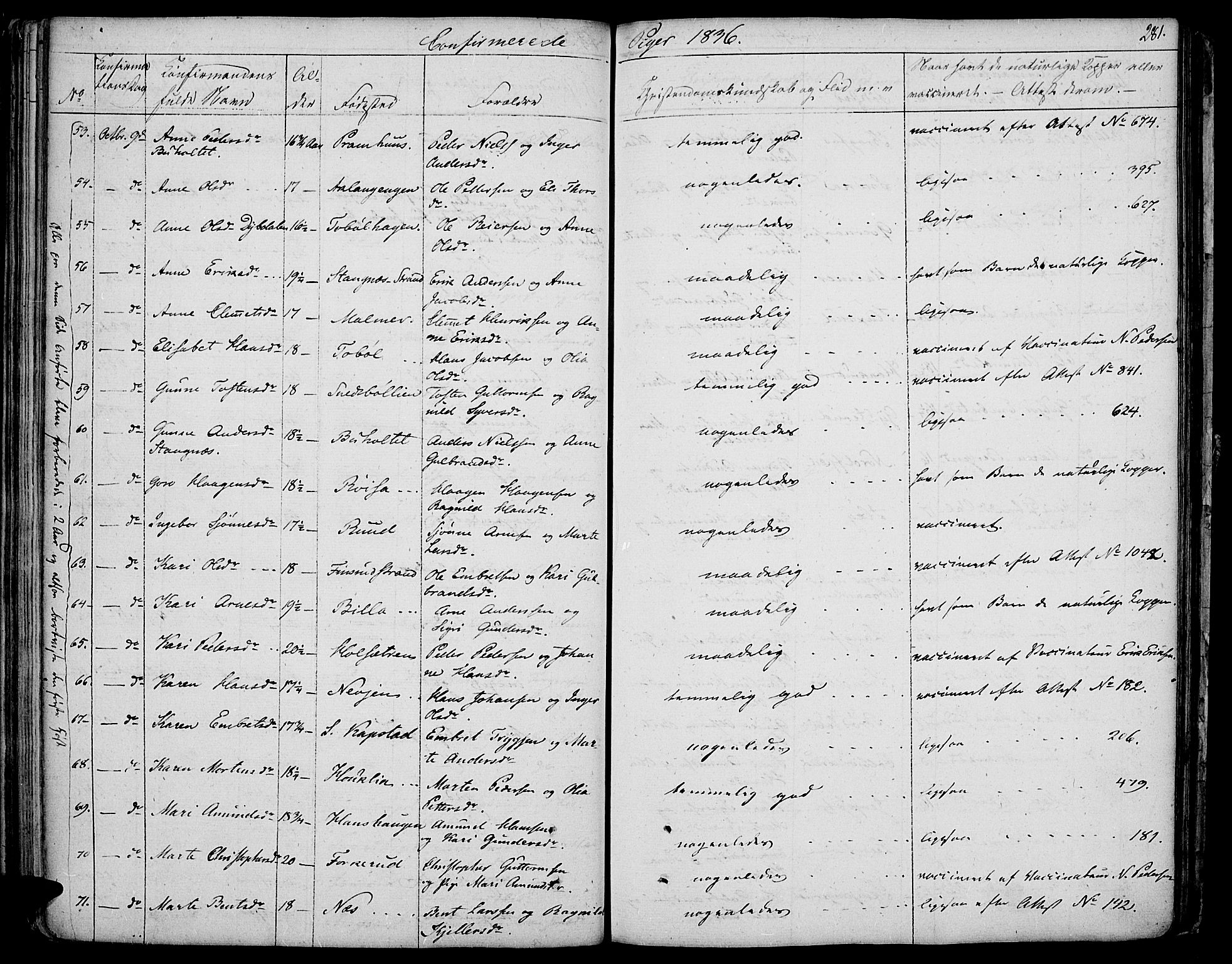 Vinger prestekontor, AV/SAH-PREST-024/H/Ha/Haa/L0007: Parish register (official) no. 7, 1826-1839, p. 281