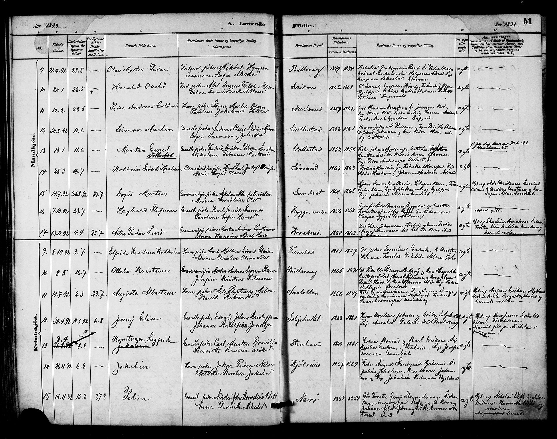 Ministerialprotokoller, klokkerbøker og fødselsregistre - Nordland, AV/SAT-A-1459/893/L1337: Parish register (official) no. 893A09, 1885-1893, p. 51