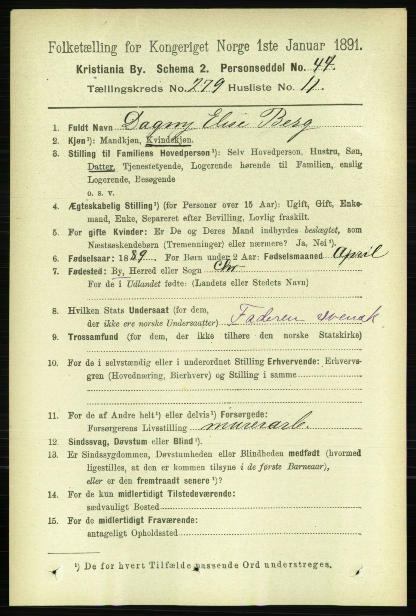 RA, 1891 census for 0301 Kristiania, 1891, p. 169589