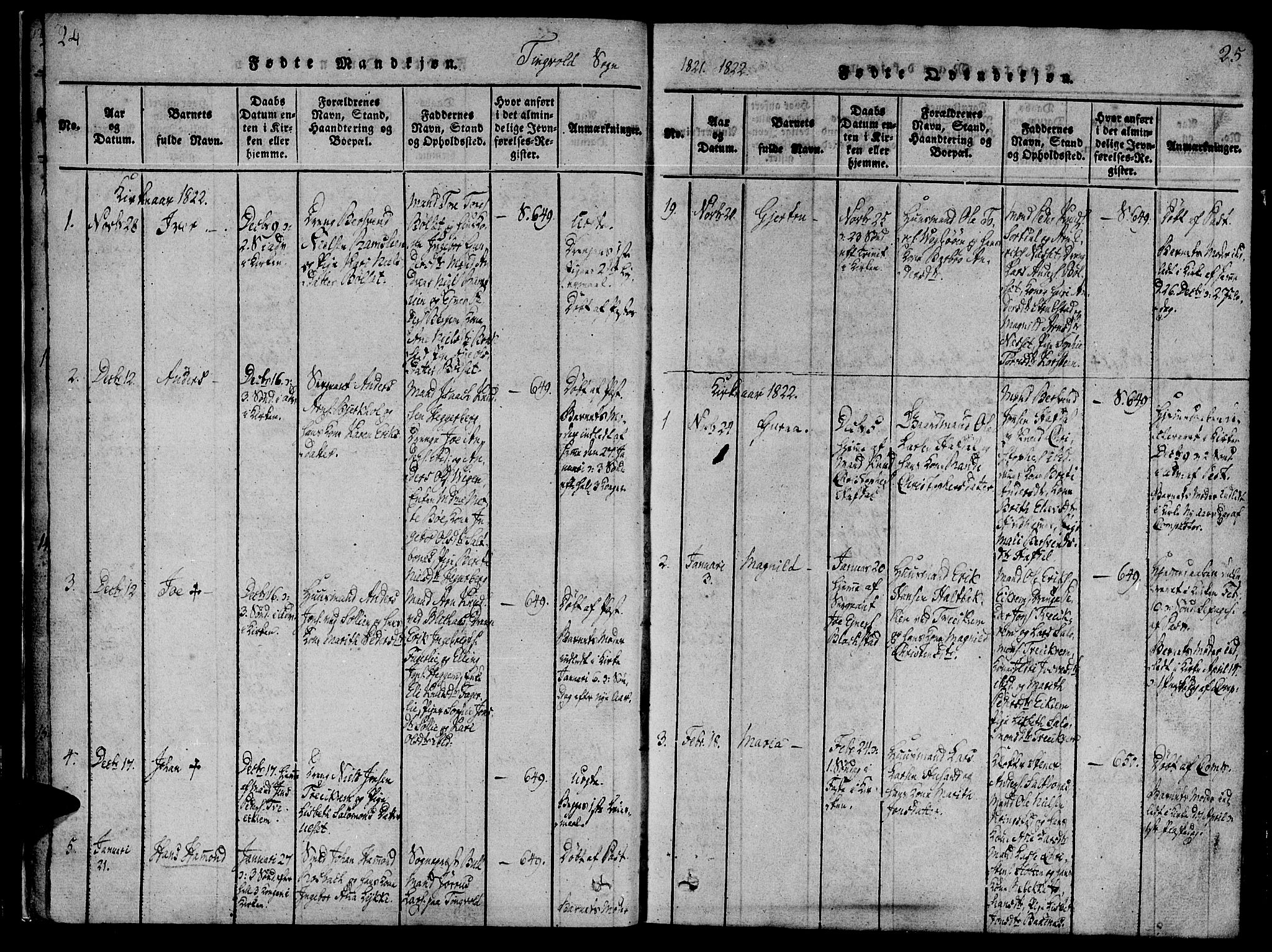 Ministerialprotokoller, klokkerbøker og fødselsregistre - Møre og Romsdal, AV/SAT-A-1454/586/L0982: Parish register (official) no. 586A08, 1819-1829, p. 24-25