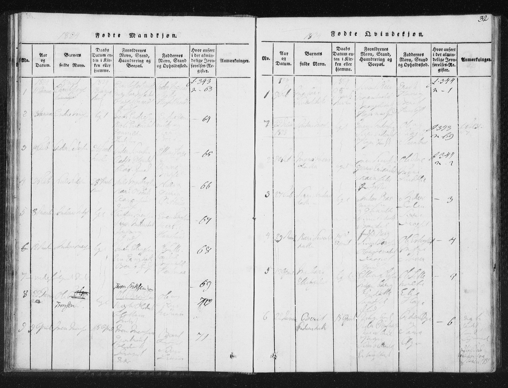 Ministerialprotokoller, klokkerbøker og fødselsregistre - Sør-Trøndelag, SAT/A-1456/689/L1037: Parish register (official) no. 689A02, 1816-1842, p. 32