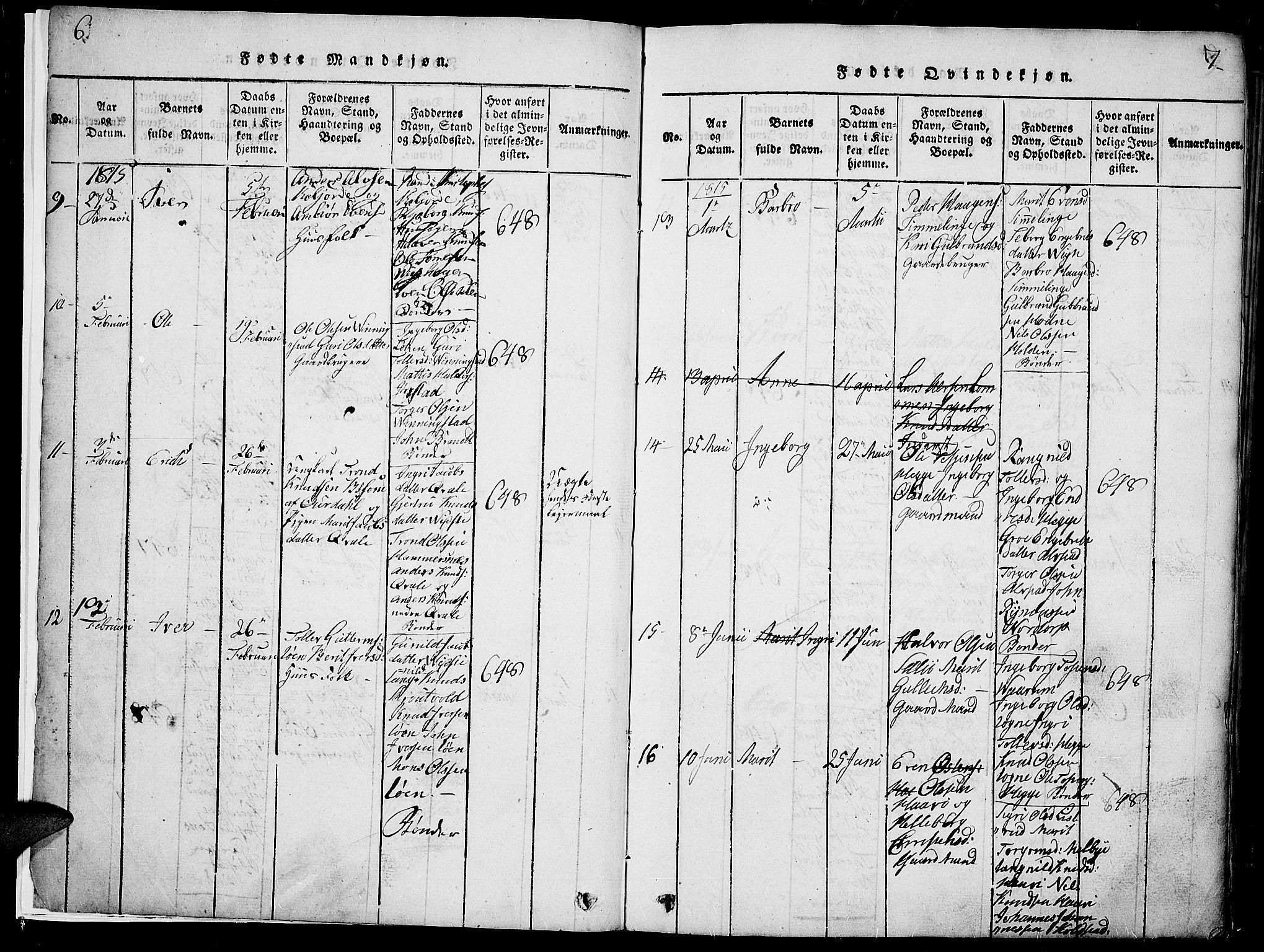 Slidre prestekontor, SAH/PREST-134/H/Ha/Haa/L0002: Parish register (official) no. 2, 1814-1830, p. 6-7