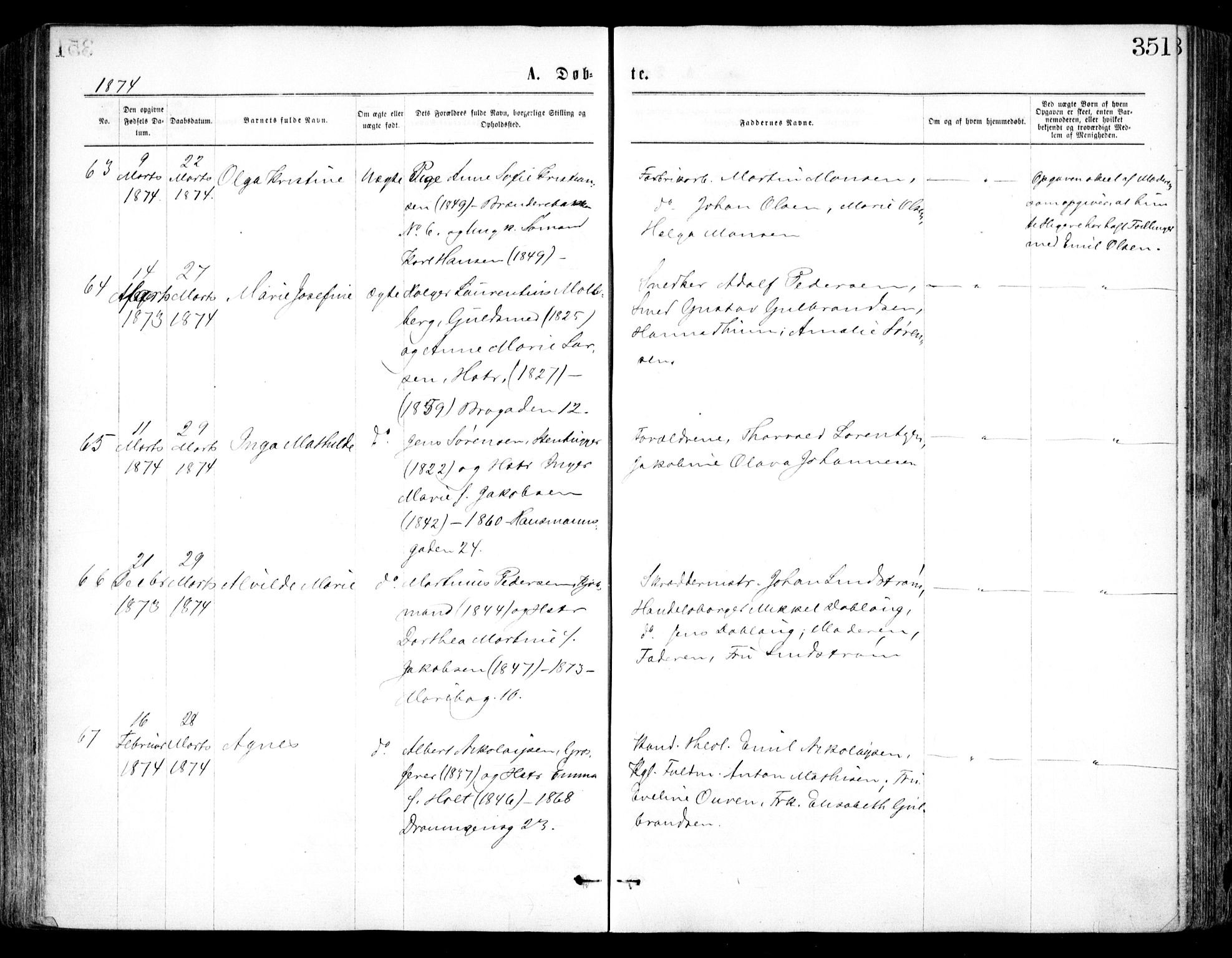 Oslo domkirke Kirkebøker, SAO/A-10752/F/Fa/L0017: Parish register (official) no. 17, 1869-1878, p. 351