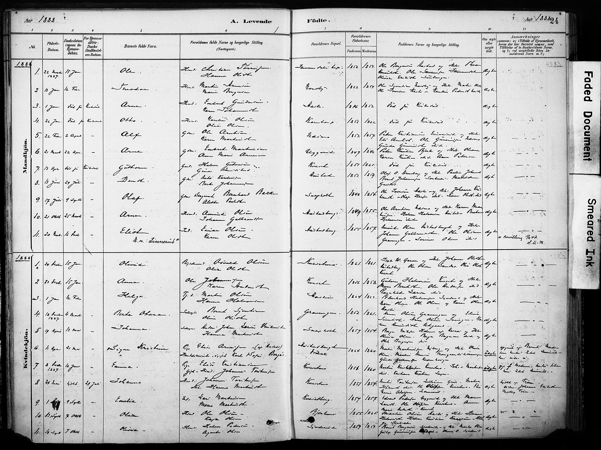 Hof prestekontor, AV/SAH-PREST-038/H/Ha/Haa/L0011: Parish register (official) no. 11, 1879-1911, p. 24