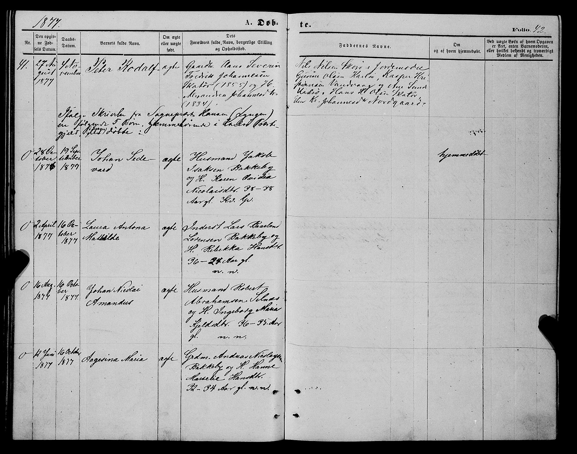 Karlsøy sokneprestembete, AV/SATØ-S-1299/H/Ha/Haa/L0005kirke: Parish register (official) no. 5, 1872-1878, p. 42