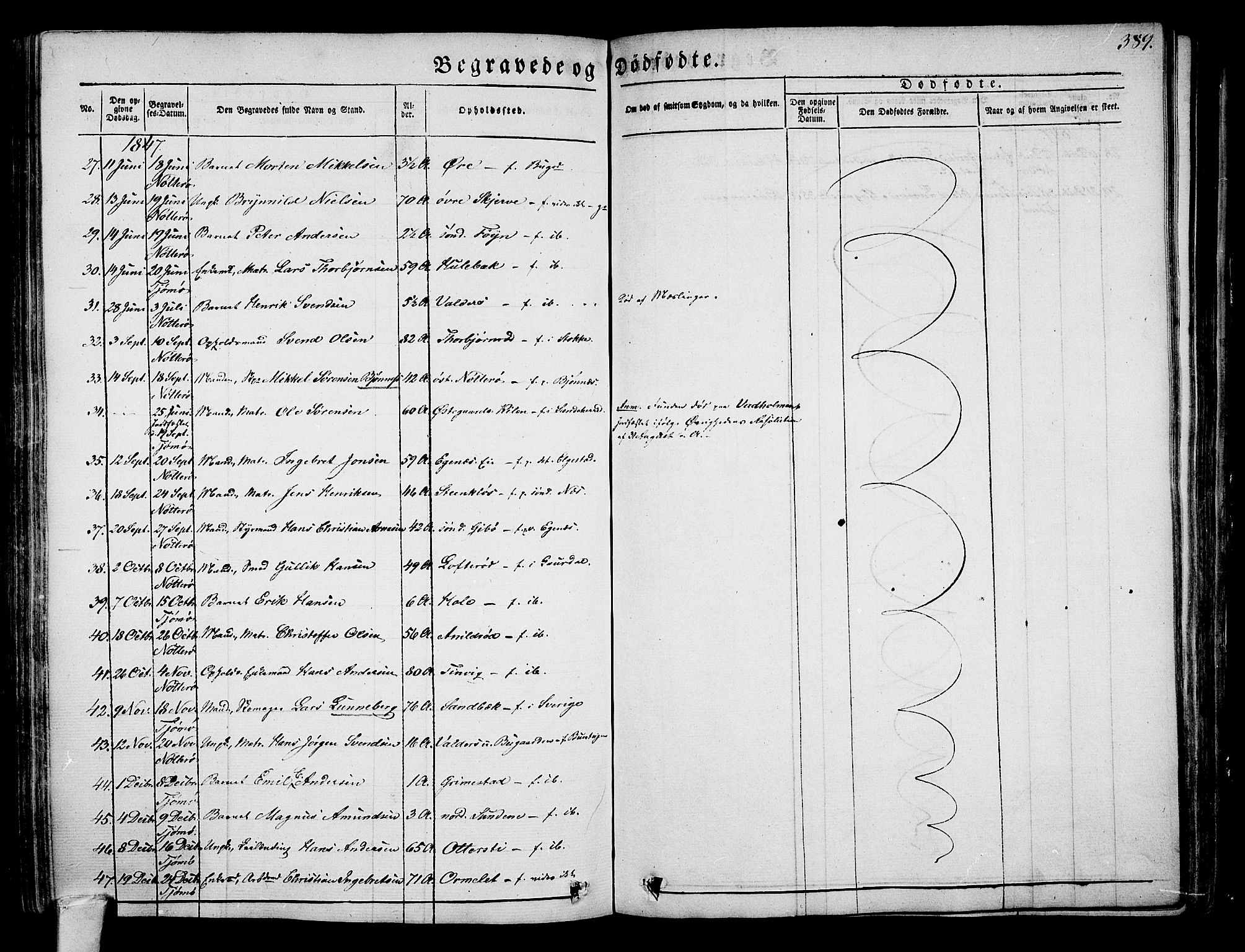 Nøtterøy kirkebøker, AV/SAKO-A-354/G/Ga/L0001: Parish register (copy) no. I 1, 1844-1859, p. 389