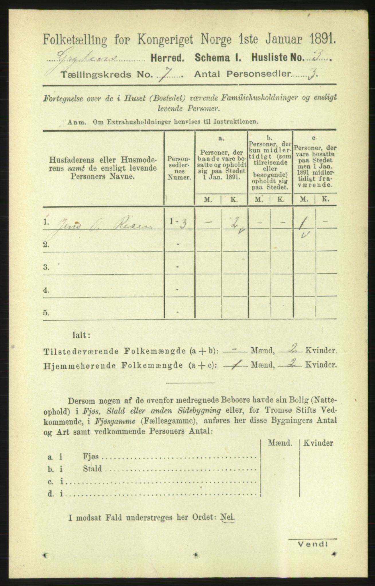 RA, 1891 census for 1539 Grytten, 1891, p. 2821