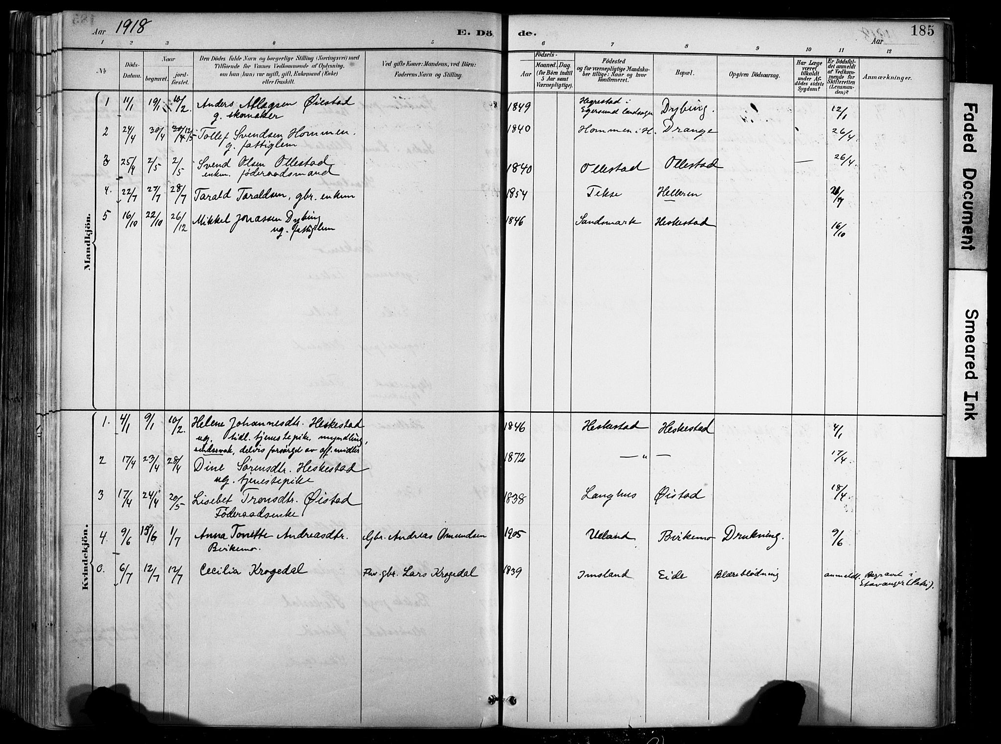 Lund sokneprestkontor, AV/SAST-A-101809/S06/L0012: Parish register (official) no. A 11, 1887-1921, p. 185