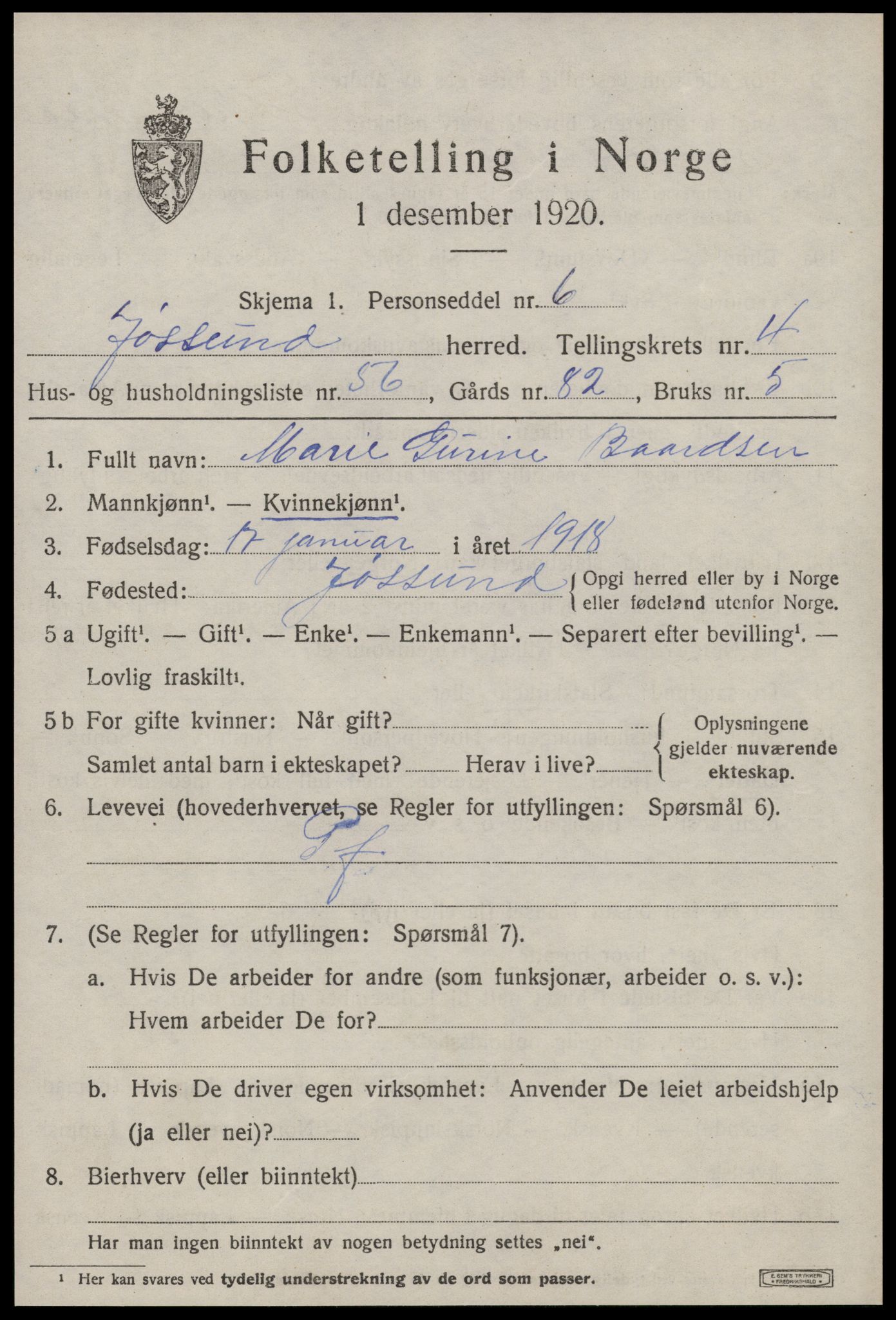 SAT, 1920 census for Jøssund, 1920, p. 3746