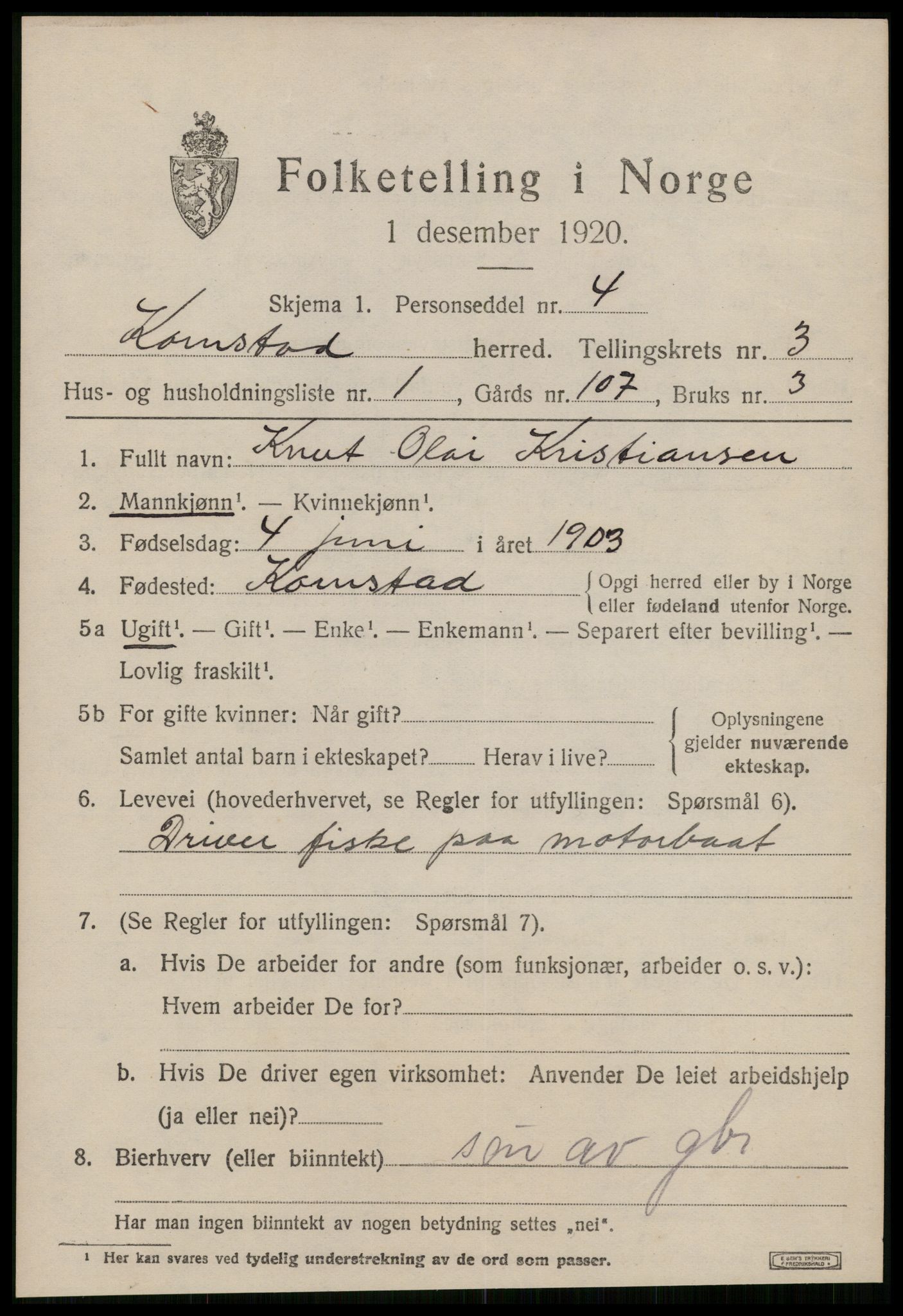 SAT, 1920 census for Kornstad, 1920, p. 1911