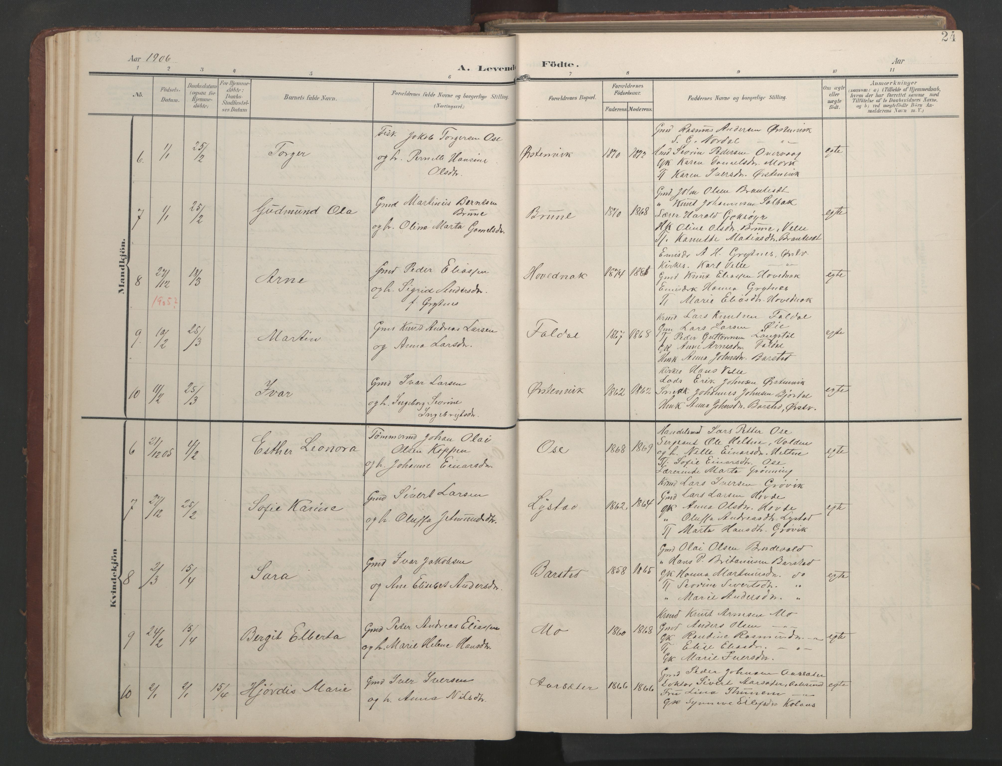 Ministerialprotokoller, klokkerbøker og fødselsregistre - Møre og Romsdal, AV/SAT-A-1454/513/L0190: Parish register (copy) no. 513C04, 1904-1926, p. 24