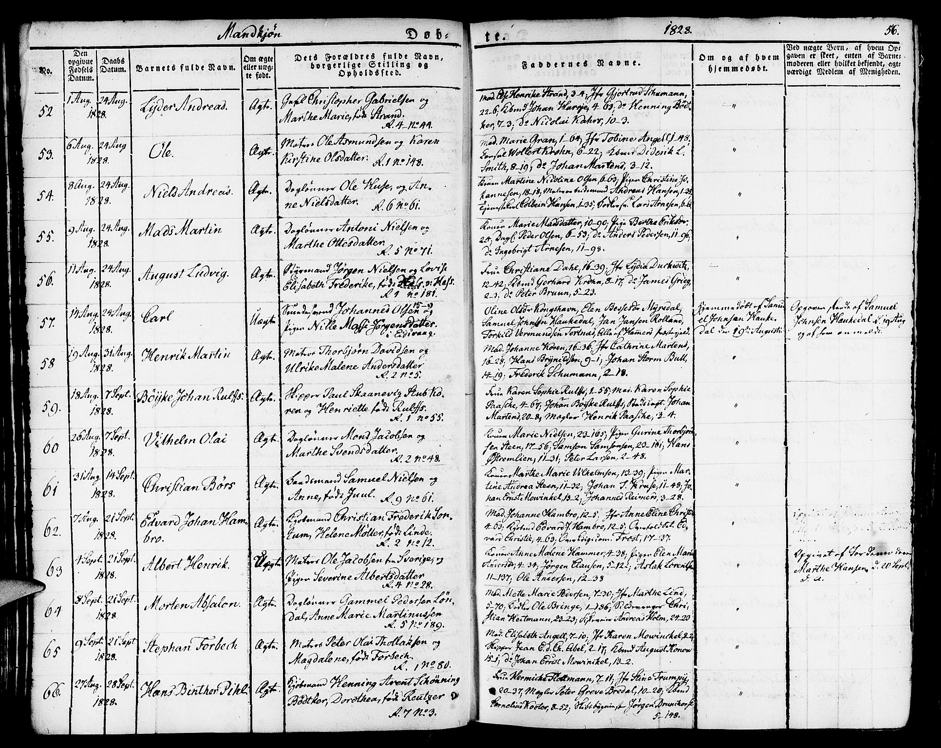 Nykirken Sokneprestembete, SAB/A-77101/H/Haa/L0012: Parish register (official) no. A 12, 1821-1844, p. 56