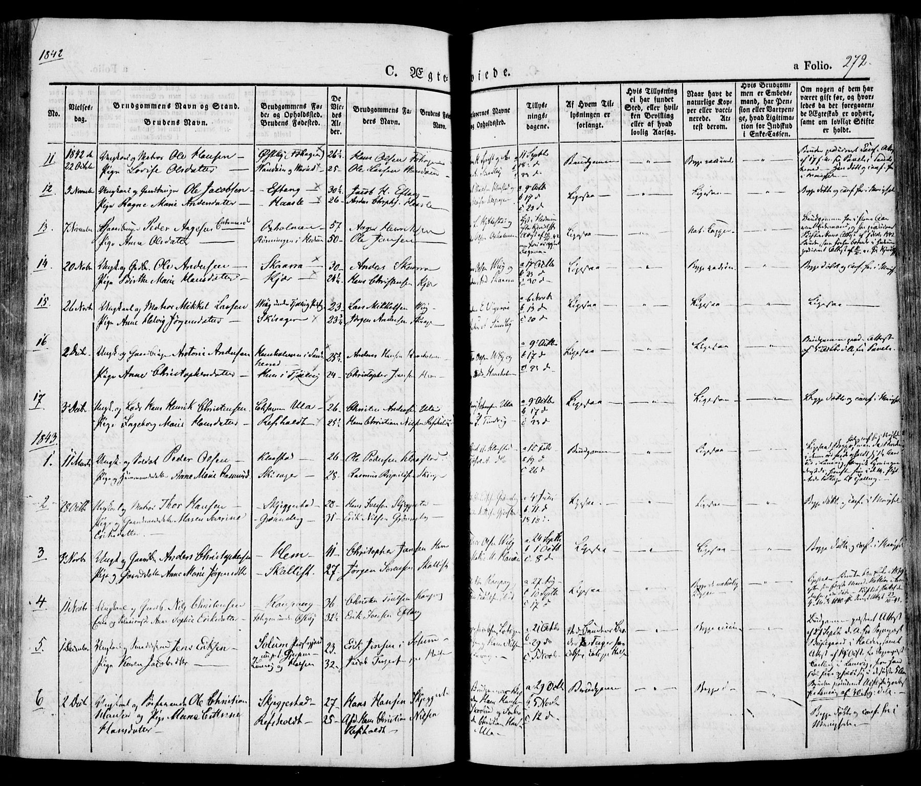 Tjølling kirkebøker, AV/SAKO-A-60/F/Fa/L0006: Parish register (official) no. 6, 1835-1859, p. 272