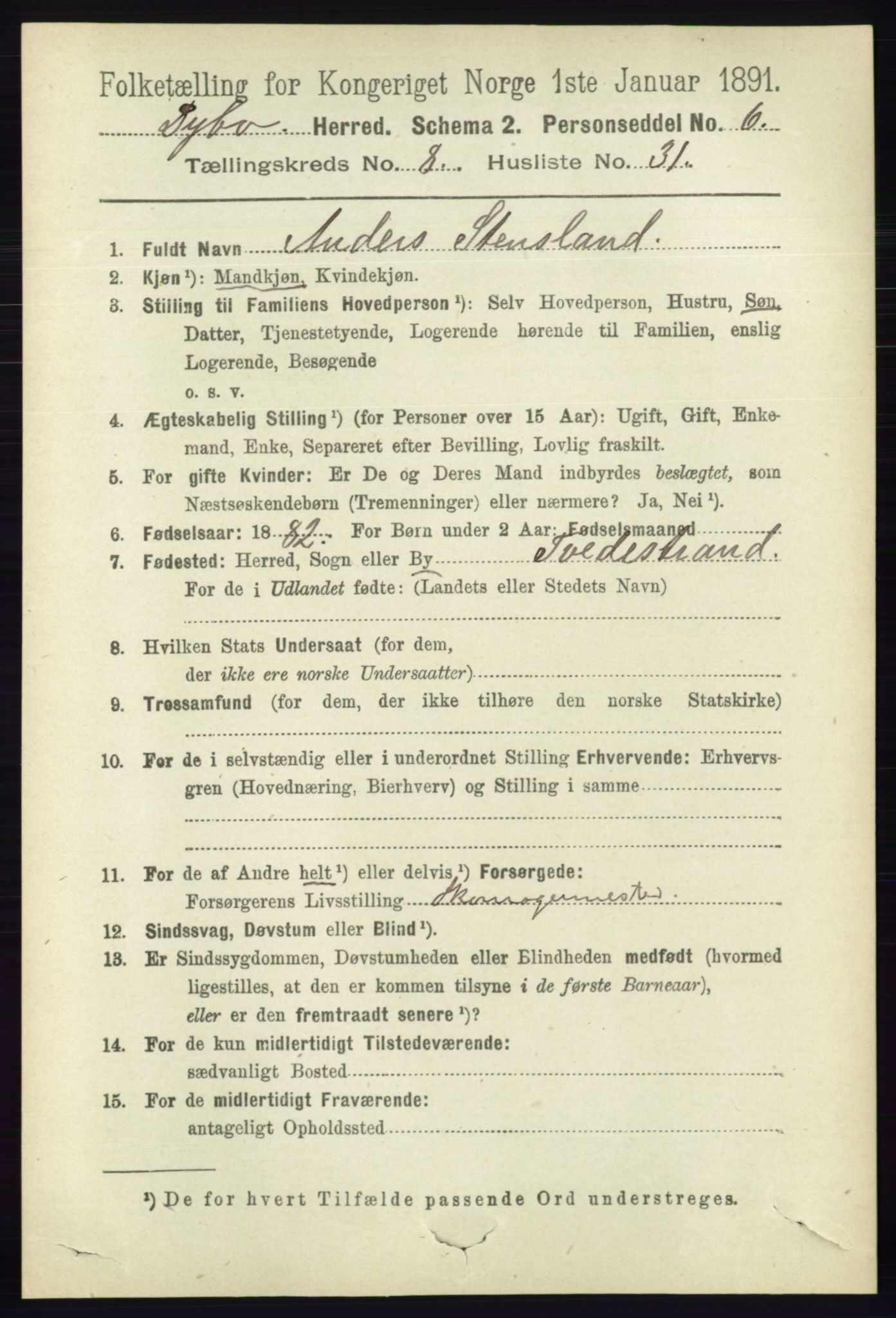 RA, 1891 census for 0915 Dypvåg, 1891, p. 2897