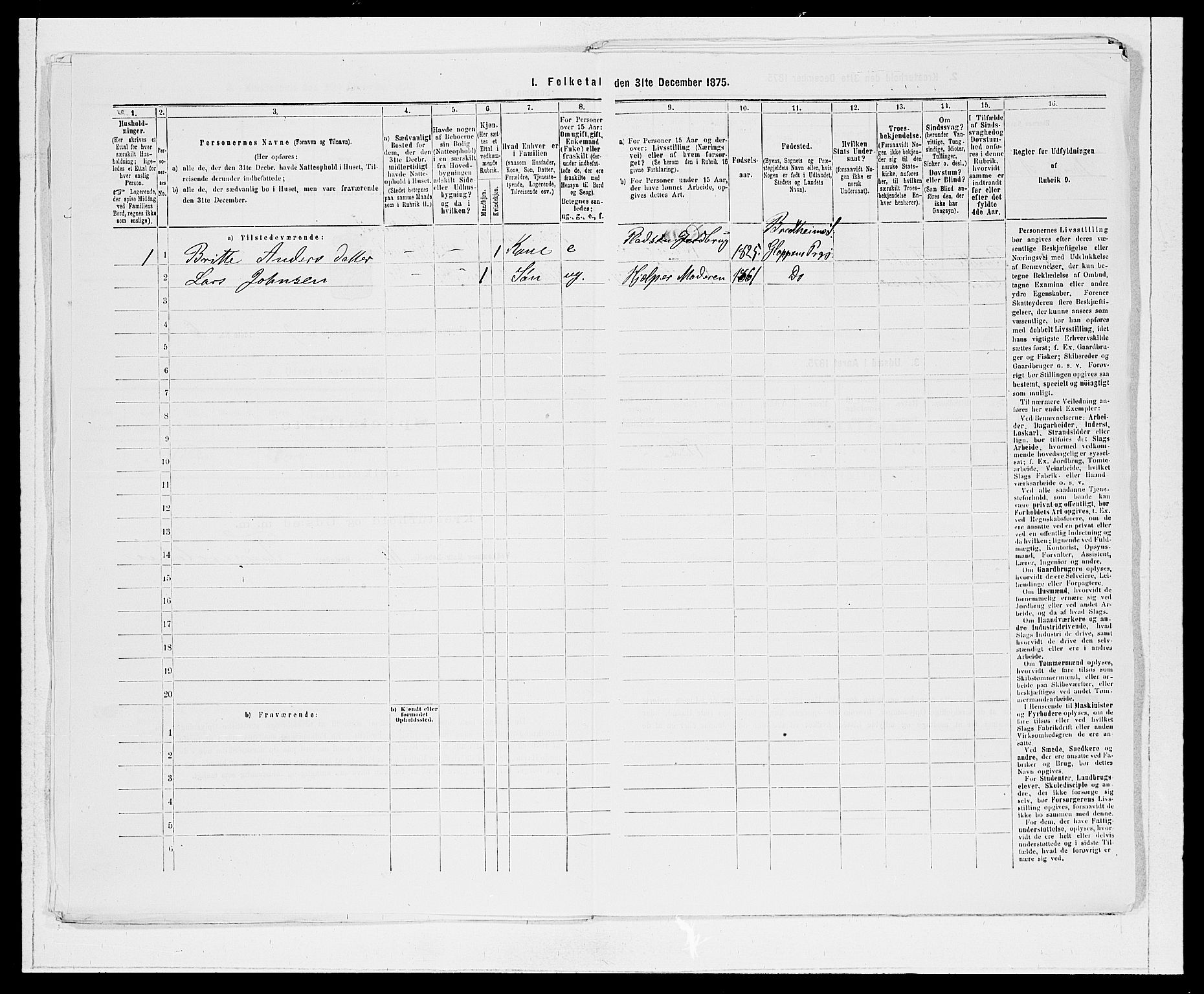 SAB, 1875 Census for 1445P Gloppen, 1875, p. 962