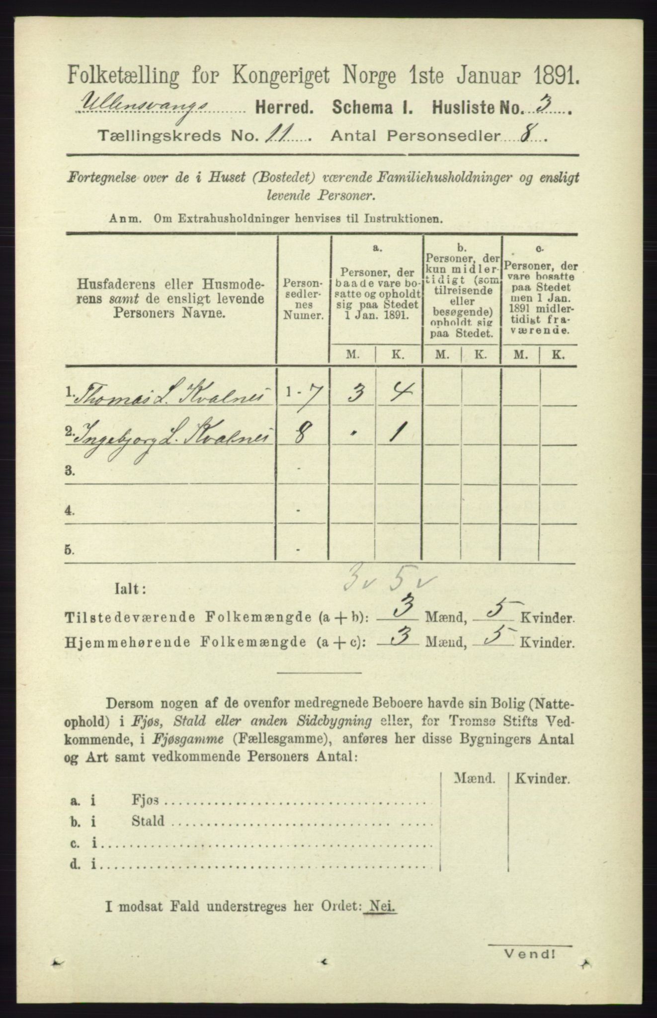 RA, 1891 census for 1230 Ullensvang, 1891, p. 4204