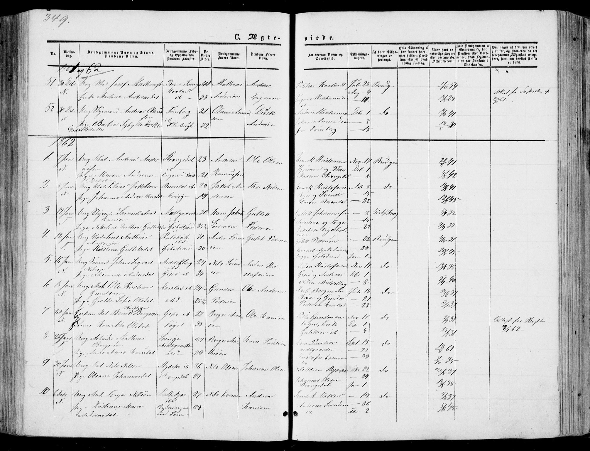 Nøtterøy kirkebøker, AV/SAKO-A-354/F/Fa/L0006: Parish register (official) no. I 6, 1852-1864, p. 349