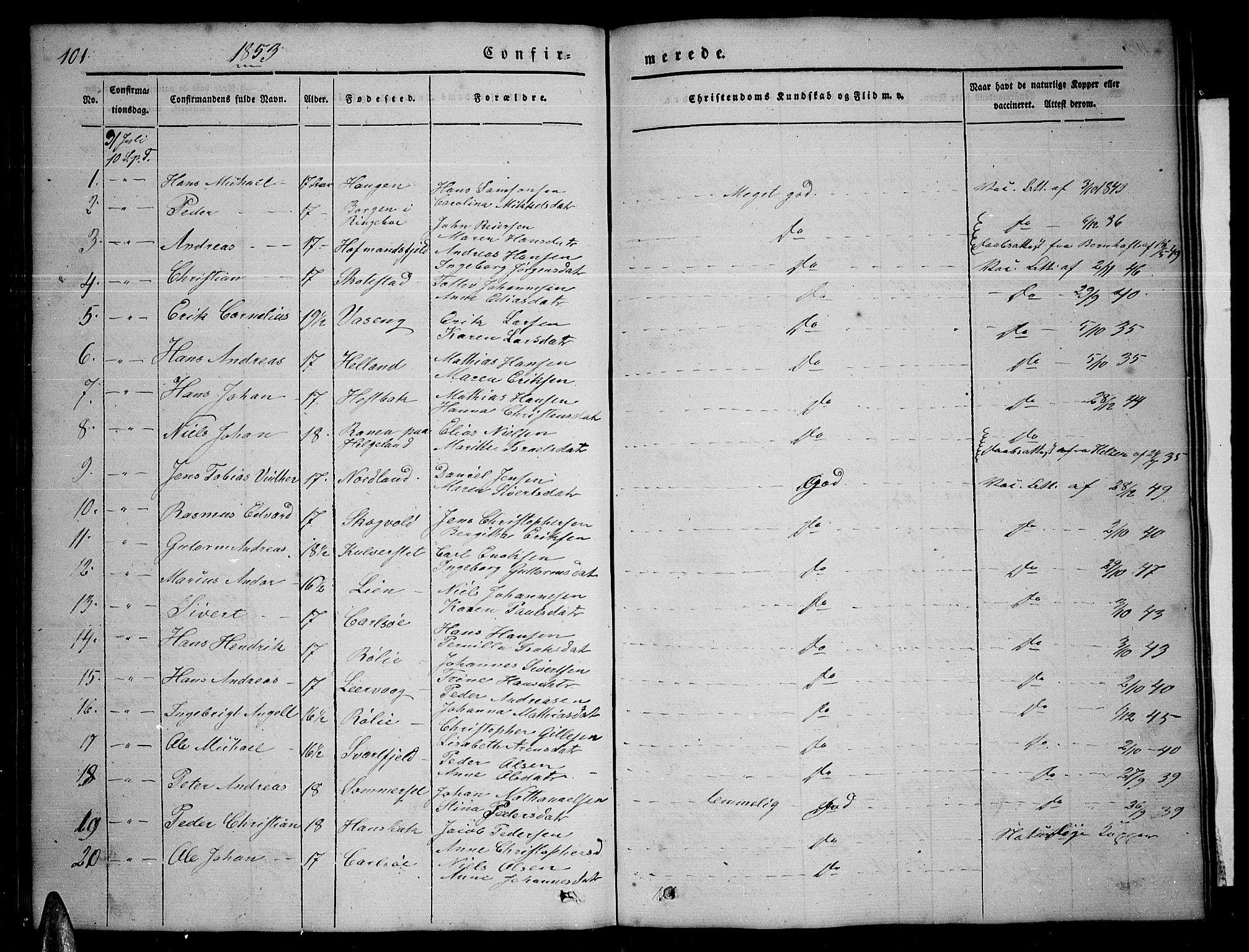 Ministerialprotokoller, klokkerbøker og fødselsregistre - Nordland, AV/SAT-A-1459/859/L0856: Parish register (copy) no. 859C02, 1843-1854, p. 101