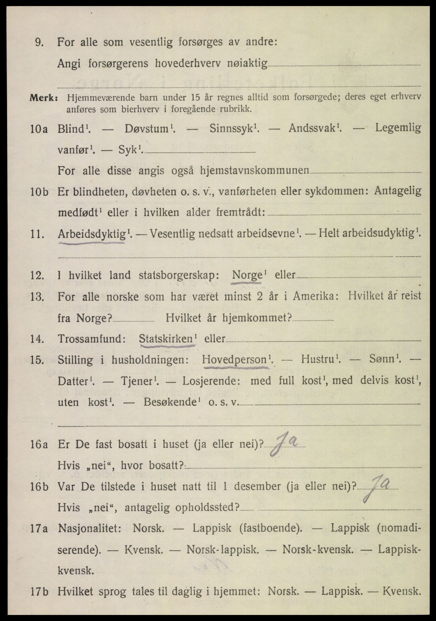 SAT, 1920 census for Kvam, 1920, p. 1598